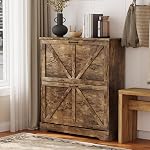 Semiocthome Farmhouse Shoe Storage Cabinet with 2 Flip Drawers, 23.6"(W) Freestanding Shoe Organizer with Barn Door and Metal Handles for Entryway, Corner Rustic Narrow Shoe Rack Cabinet - White