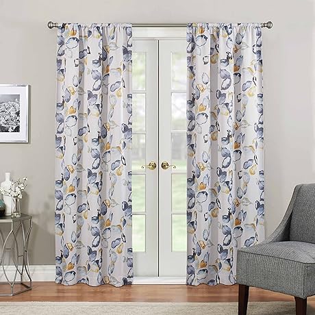 Eclipse Paige Thermaweave Printed Panel, 37x63 - Navy Blue and Yellow Curtains
