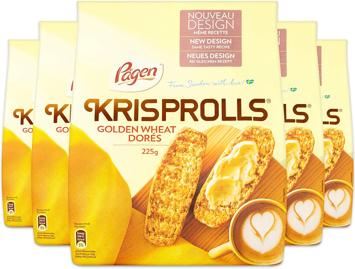 Pågen Krisprolls Golden Wheat | Swedish Toast | Healthy Snack | Fibre | 5 PACKS of 225g