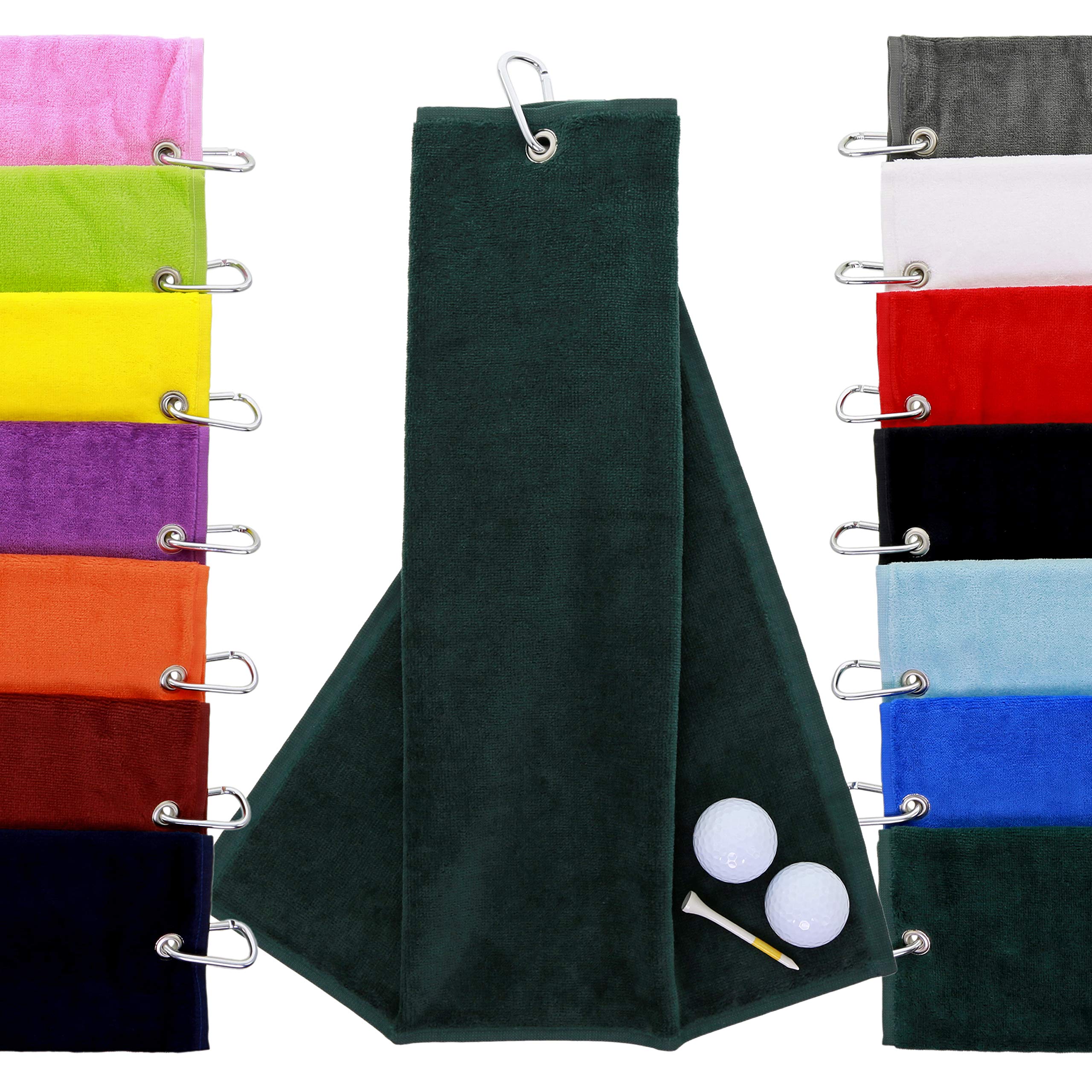 Aztex Forest Tri-Fold Golf Towel With Carabiner Clip, Cotton Velour, 590Gsm,