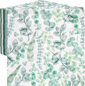 Table Kind 100 x Soft Paper Green Napkins | 2ply 33cm | Disposable Eucalyptus Party Wedding Serviettes Patterned Napkins for Everyday Use - Eco Friendly - Home Compostable - Recyclable -Made in EU