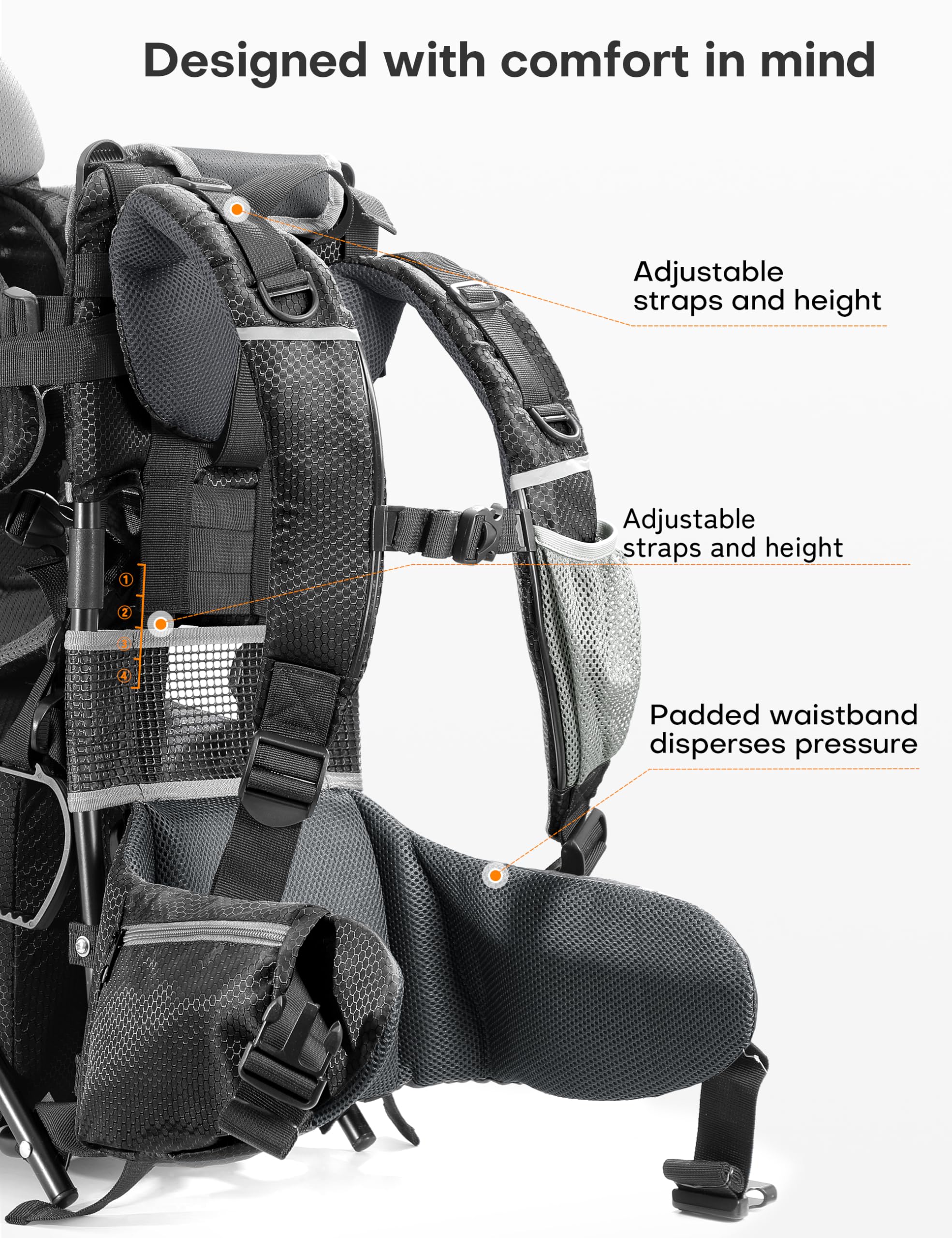 besrey Mochila portabebés, portabebés ergonómico, mochila de senderismo segura para niños pequeños con gran espacio de almacenamiento, asiento acolchado ajustable para niños