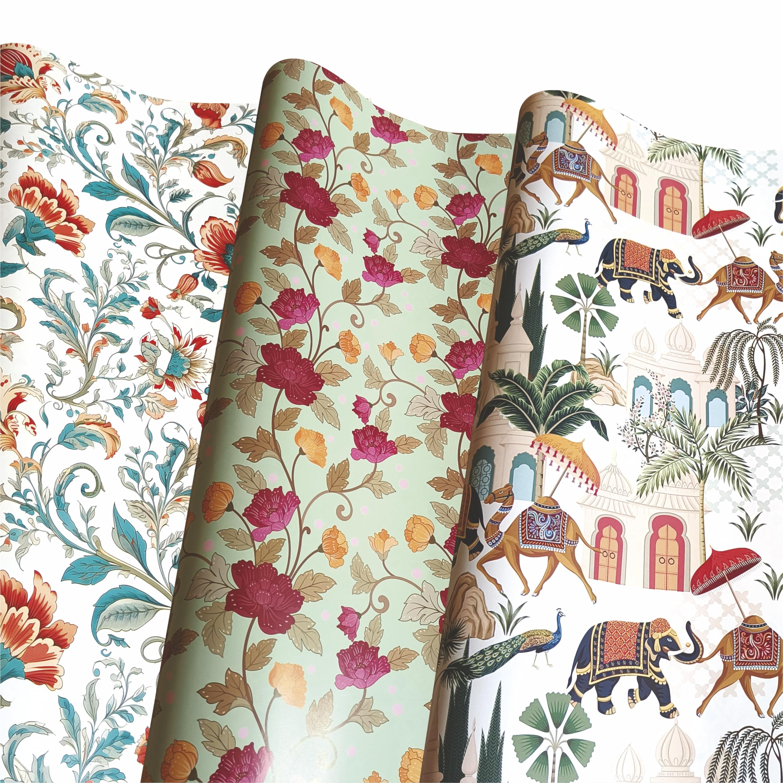 VESTTA -ELEGANCE REDEFINED Gift Wrapping Paper Pichwai Reversible Design Smooth Gloss Finish 20 X 30 Inch 3 Designs X 4 = 12 Sheets With Gift Tags And Ribbons For All Occasions, 12 count,Multi Colour