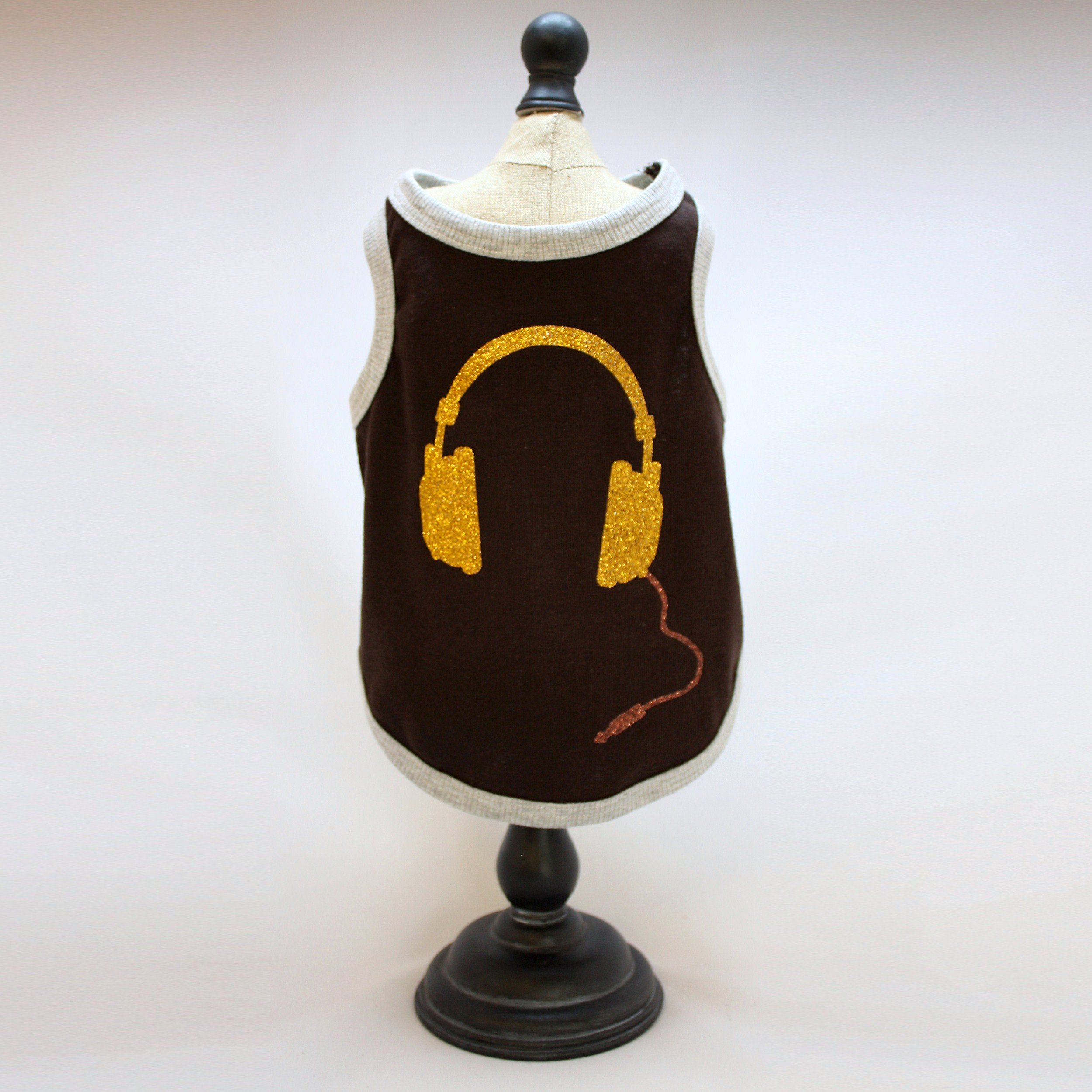 Alphadog Series Headphone Glitter Printed Tank top T-Shirt for Your Dog or Cat (XXL, Brown)