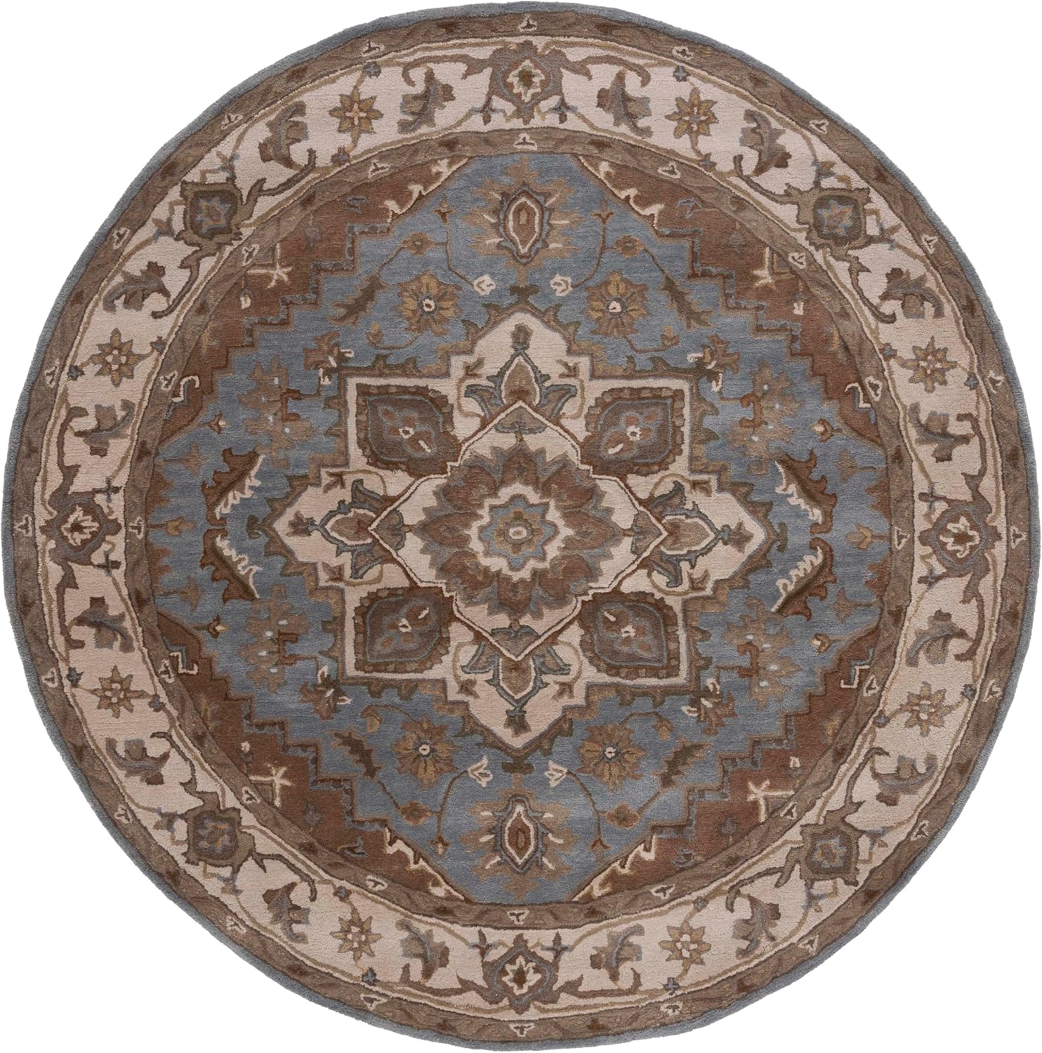 SAFAVIEH Royalty Collection Area Rug - 7' Round, Light Blue & Beige, Handmade Traditional Oriental Wool, Ideal for High Traffic Areas in Living Room, Bedroom (ROY700M)