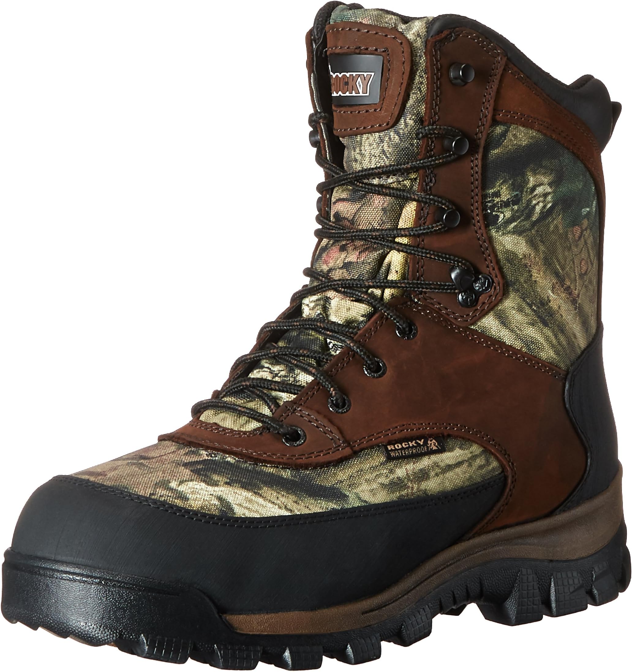 RockyMen's FQ0004755 Mid Calf Boot, Brown and Mossy Oak Break Up Infinity, 8 M US