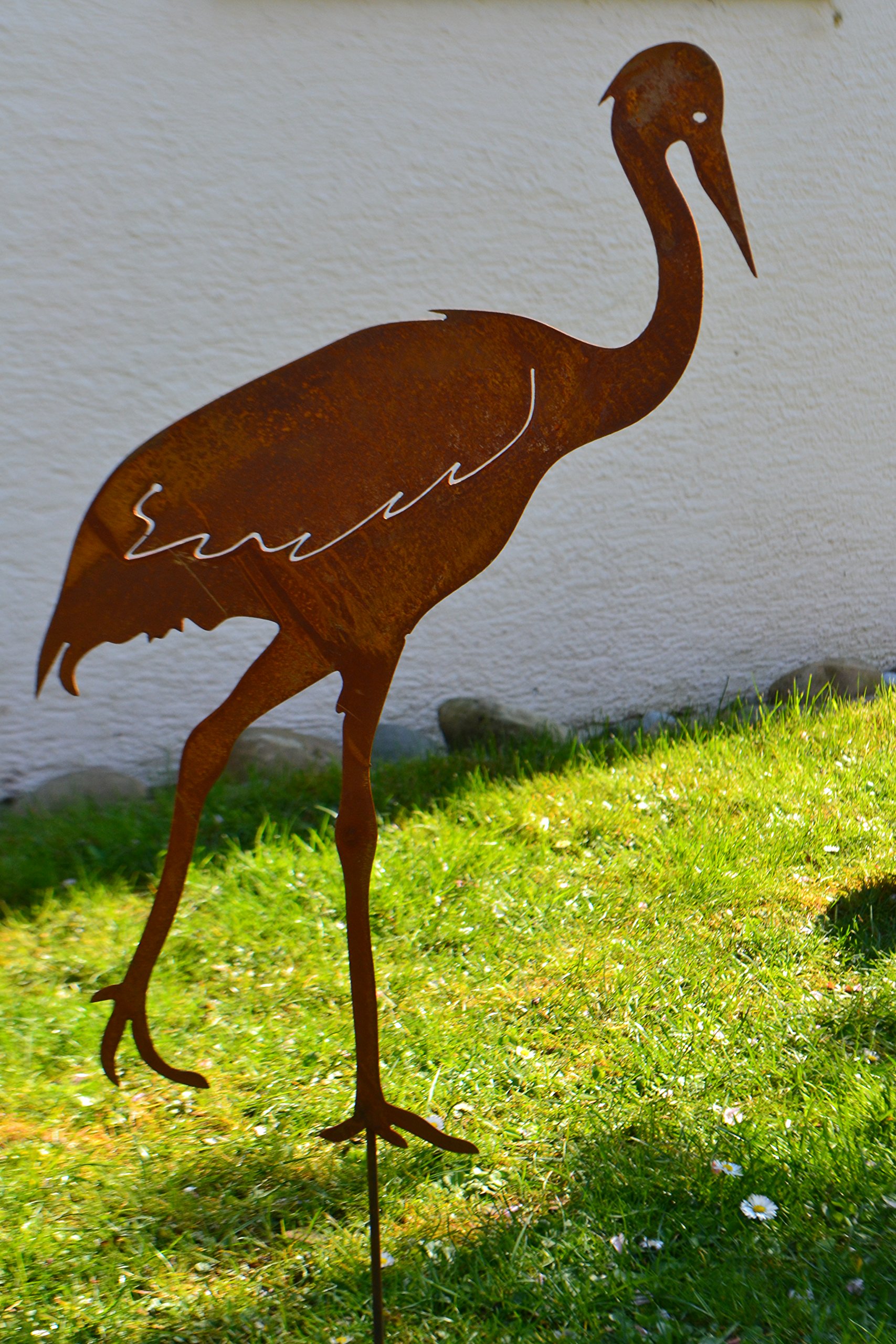 Gartenstecker Reiher gehend -Stahl mit Edelrost- -gute Qualität, frostsicher, Gesamthöhe 92 7 cm, Höhe-Figur Höhe 66 cm, stabile Ausführung, witterungsbeständig