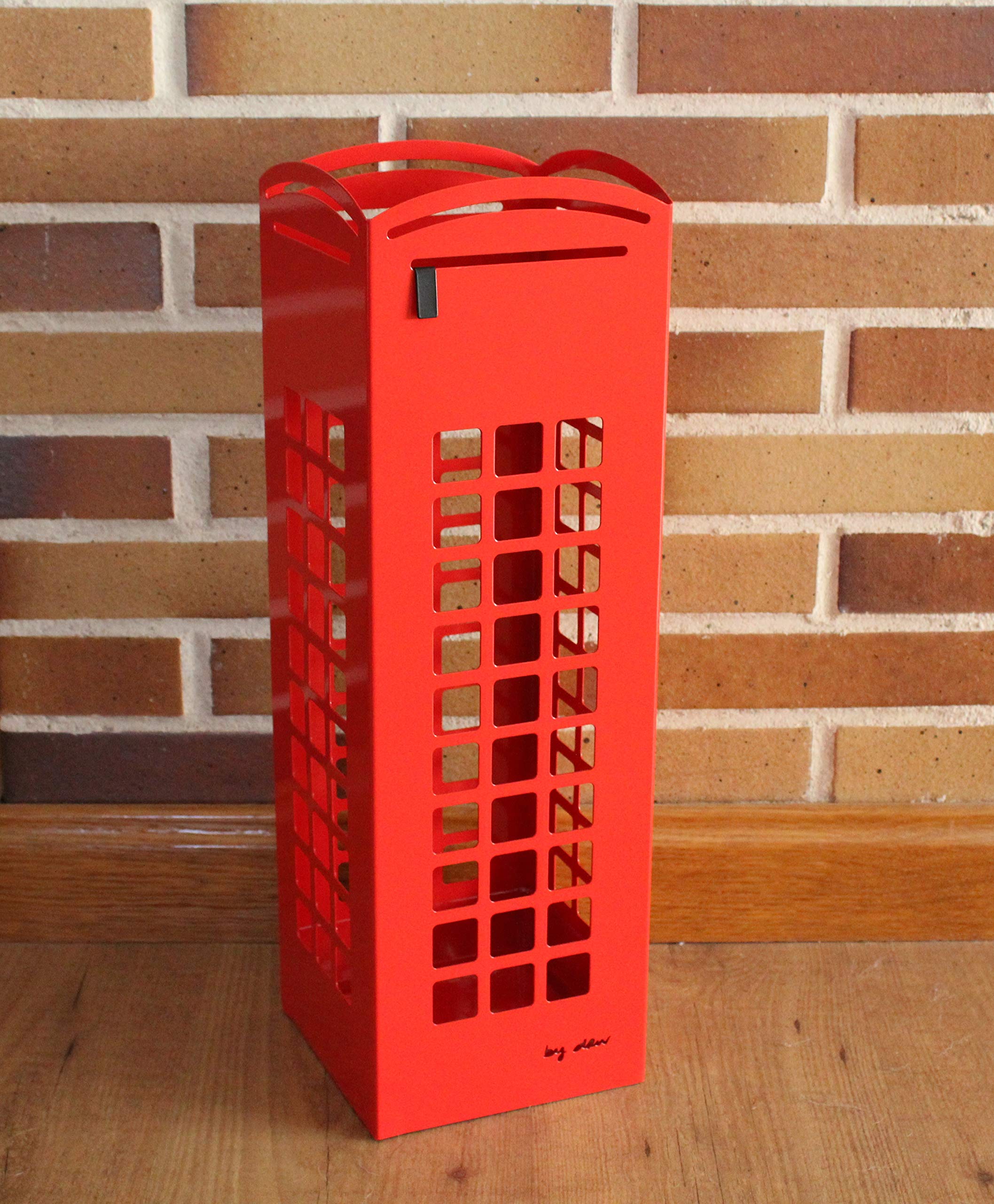 DRW A991012 Portaombrelli Modello Cabina telefonica Rossa, con Ganci, in Metallo, 15,5 x 15,5 x 49 cm