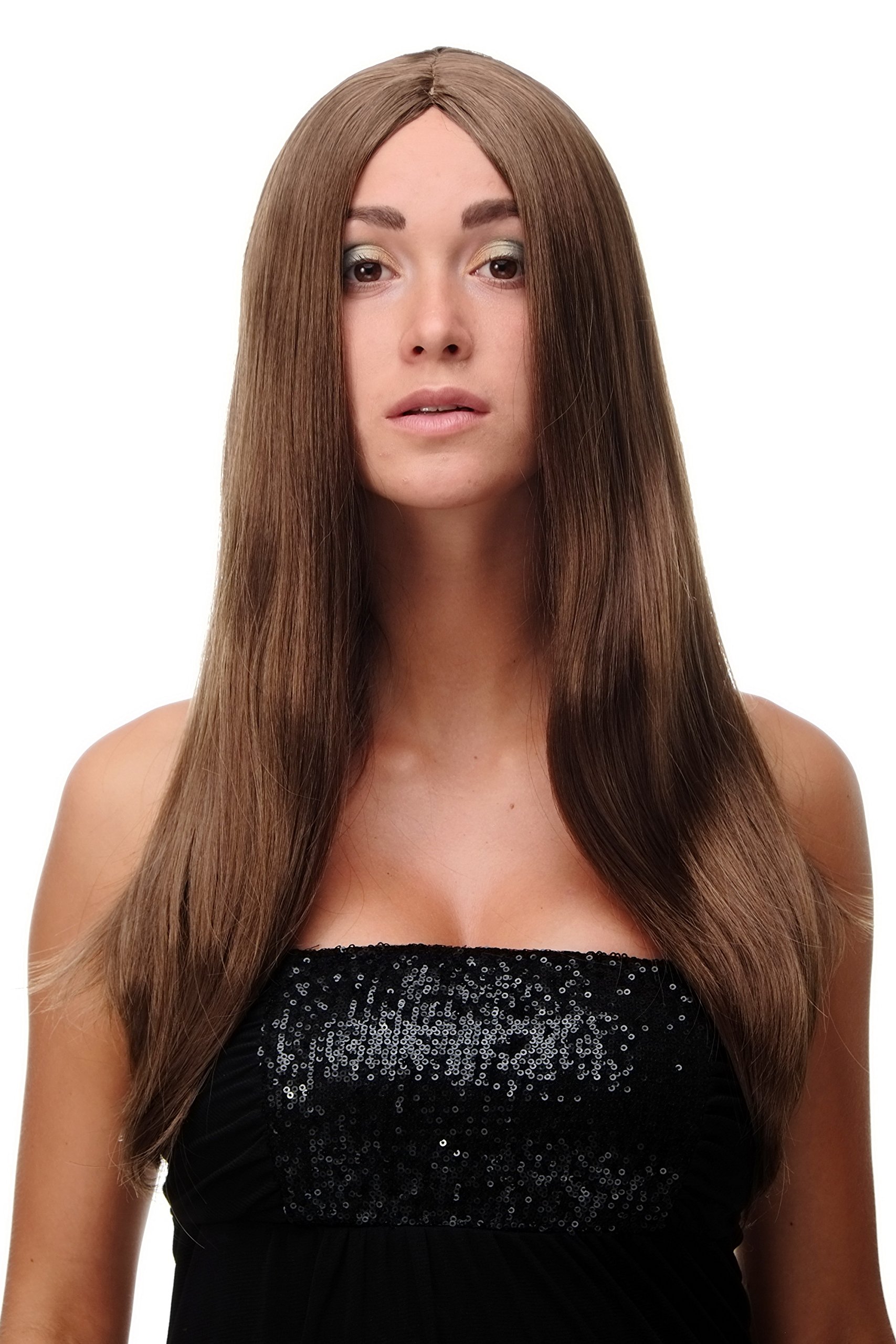 WIG ME UP Perücke Braun, Glatt, Sehr Lang (80 Cm) – Mittel-Goldbraun, Mit Scheitel