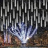 Joomer Christmas Lights Outdoor, 11.8 inch 10 Tubes 240 LED Meteor Shower Lights, LED Falling Icicle Cascading Lights with Timer Waterproof and Connectable for Christmas Decoration (White) 1 Pack White