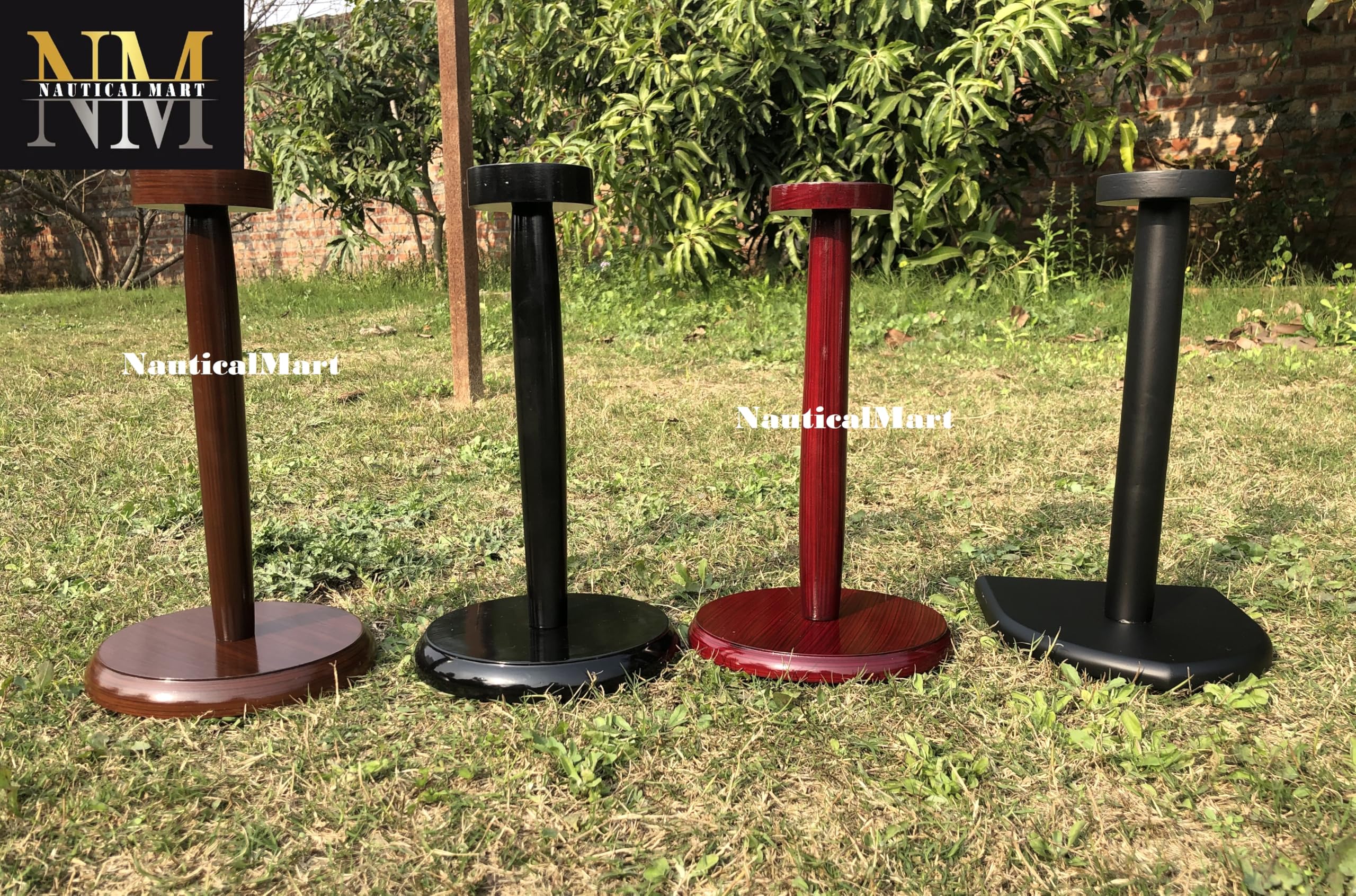 Wooden Helmet Stand Solid and Sturdy Wooden Display Stand for Medieval Roman Viking Helmet Set of 4