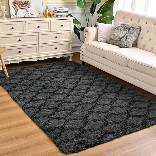 QXKAKA Alfombras suaves y esponjosas de 3 x 5 pies para dormitorio, sala de estar, alfombra lavable a máquina con parte inferior antideslizante para