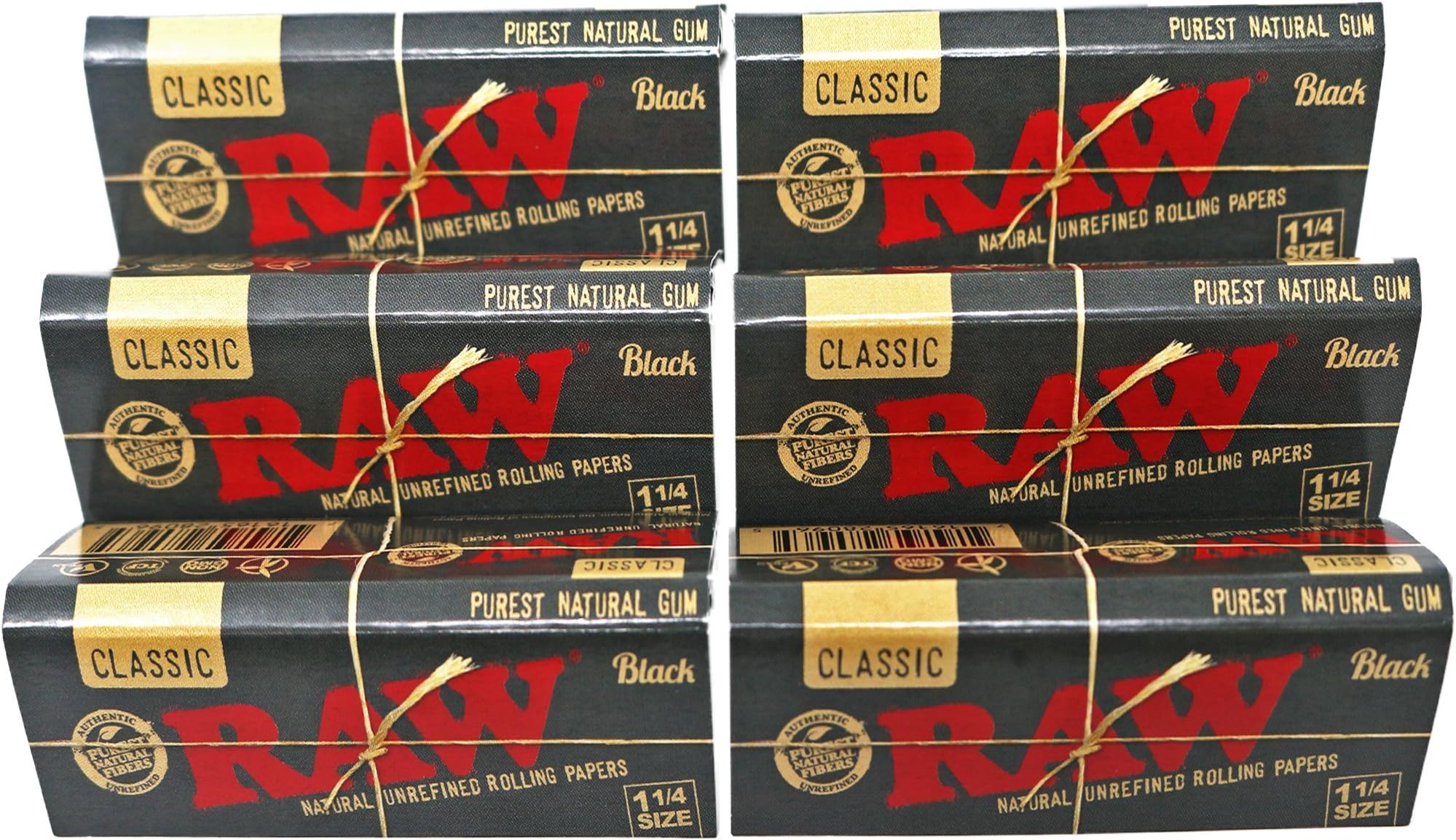 Classic Black 1 1/4 Size Natural Unrefined Ultra Thin 79mm Rolling Papers (6 Packs)
