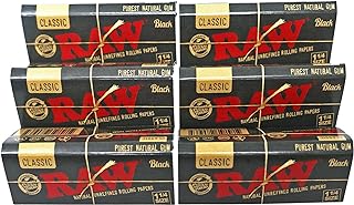 RAW Classic Black 1 1/4 Size Natural Unrefined Ultra Thin 79mm Rolling Papers (6 Packs)