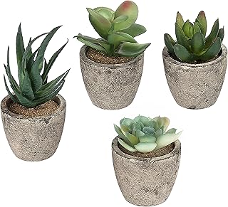 Assortiti Artificiale Piante Grasse con Decorativo Grigio Vasi Set di 4