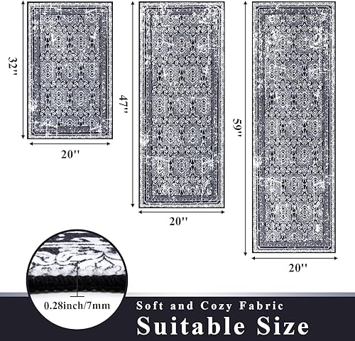 Miniatura 2 de Vaukki Juego de 3 tapetes de cocina bohemios, lavables para piso, antideslizantes, suaves, vintage, para cocina, cuarto de servicio y pasillo