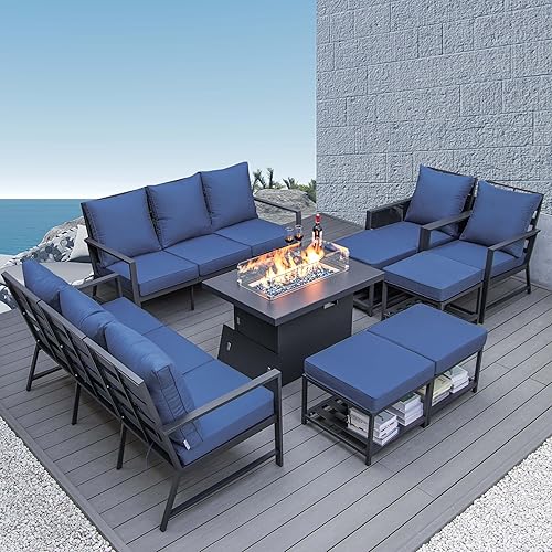 Miniatura 1 de NICESOUL Juego de 13 piezas de muebles de aluminio para patio con fogata al aire libre con mesa de fogata de propano de 43 pulgadas aprobado por la
