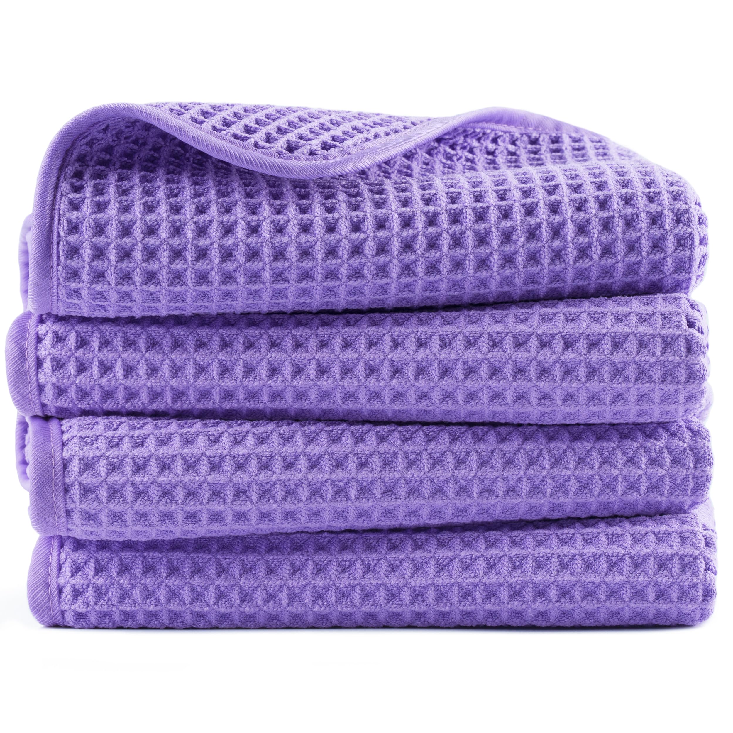 POLYTE Microfiber Lint Free Hand Towel, 16 x 30 in, 4 Pack (Waffle Weave)