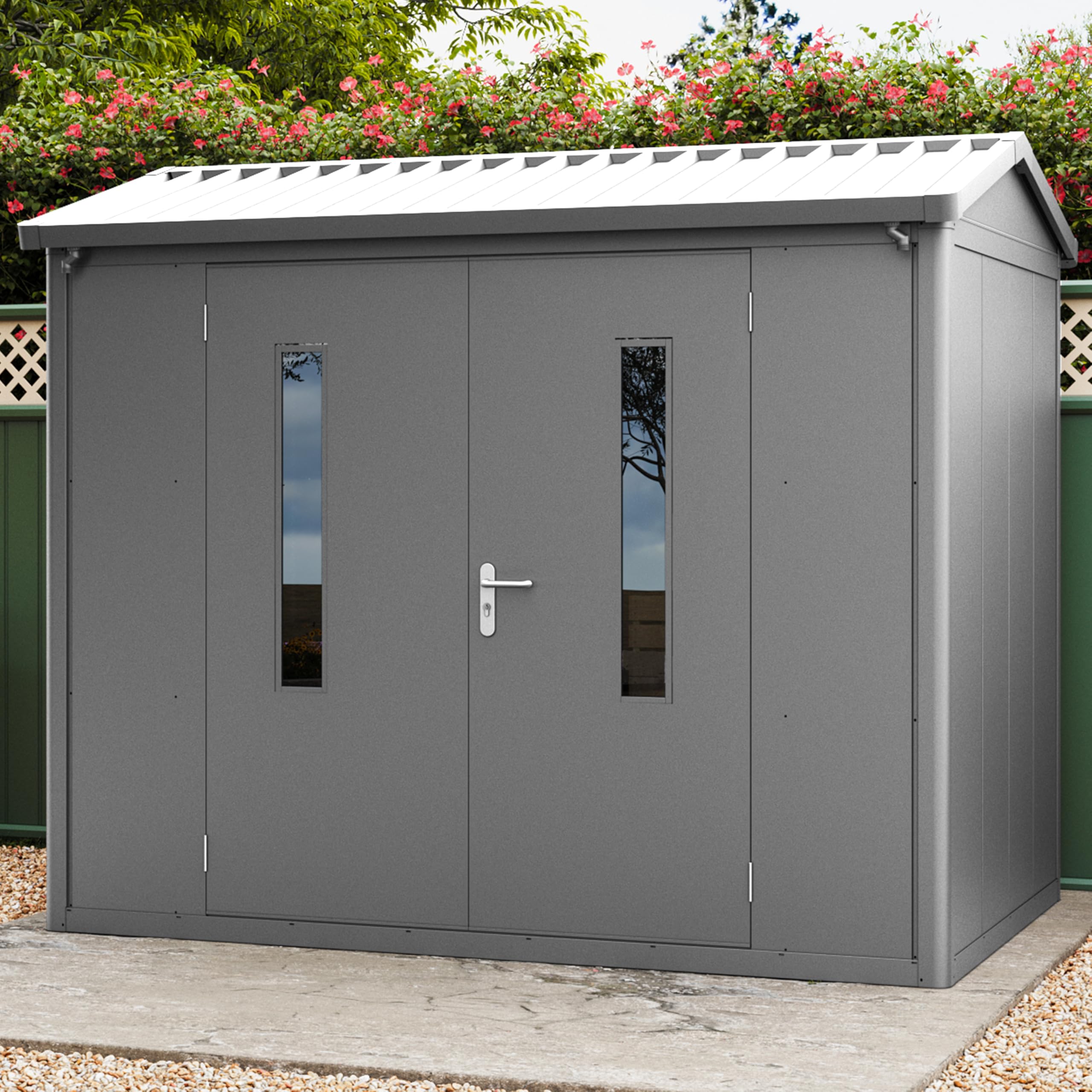 GFP Primeyard Caseta de jardín metálica 263x180x231 cm Cobertizo Exterior Antracita