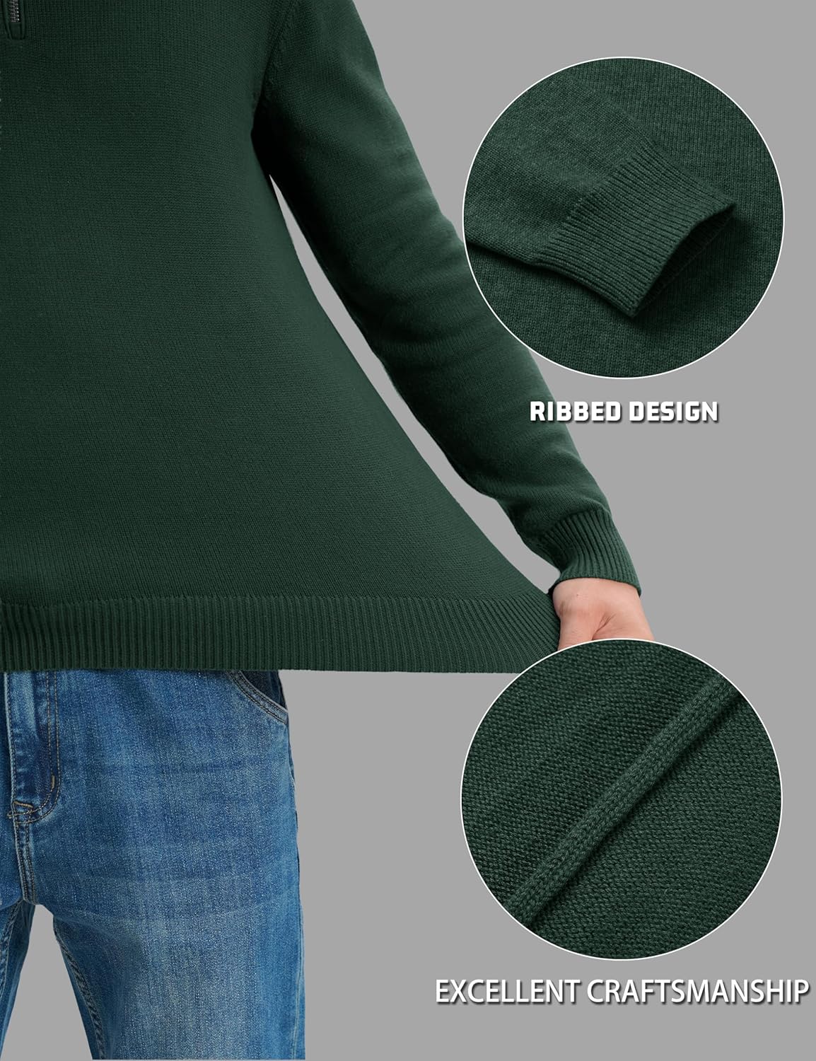 MAGNIVIT Men's Sweater Quarter Zip Pullover Fall Winter Spring Knitted Solid Color Sweater