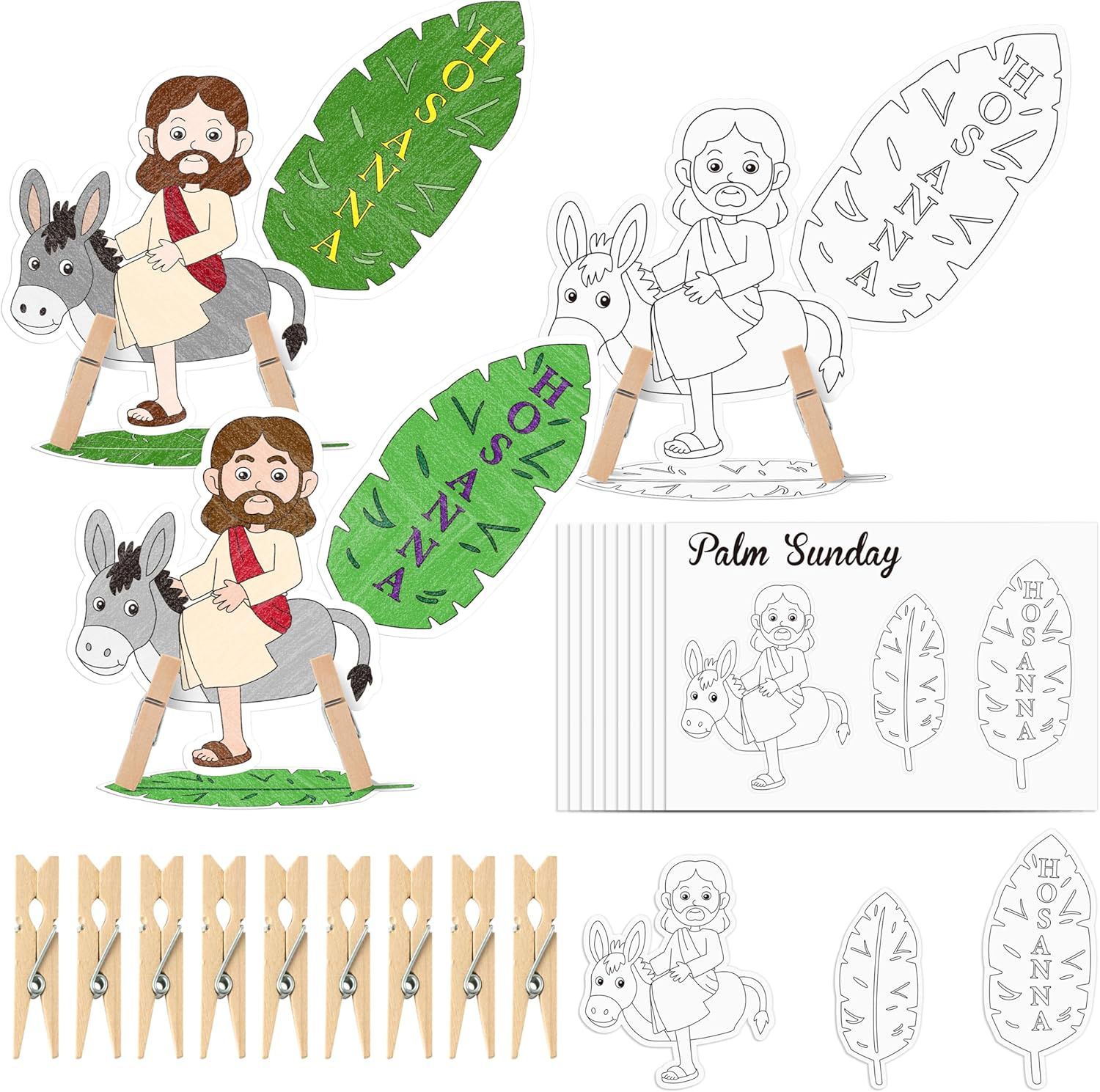 Yopyame Easter Palm Sunday Crafts - 30 Sets Ideas Sunday School DIY Coloring Kits Color Your Own Jesus and Donkey Palm Leaves Craft Cards for Kids Adults Easter Craft Kits for Sunday School Home Class