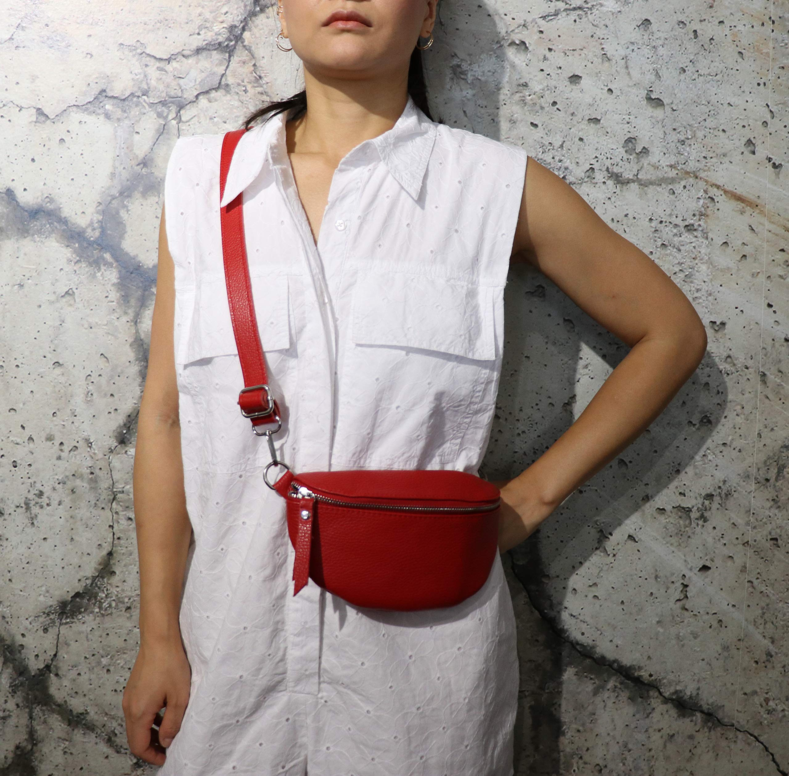 SH Leder ® AVA G292 - Marsupio unisex in vera pelle, per festival, viaggi, marsupio da donna, in pelle, 23 x 12 cm