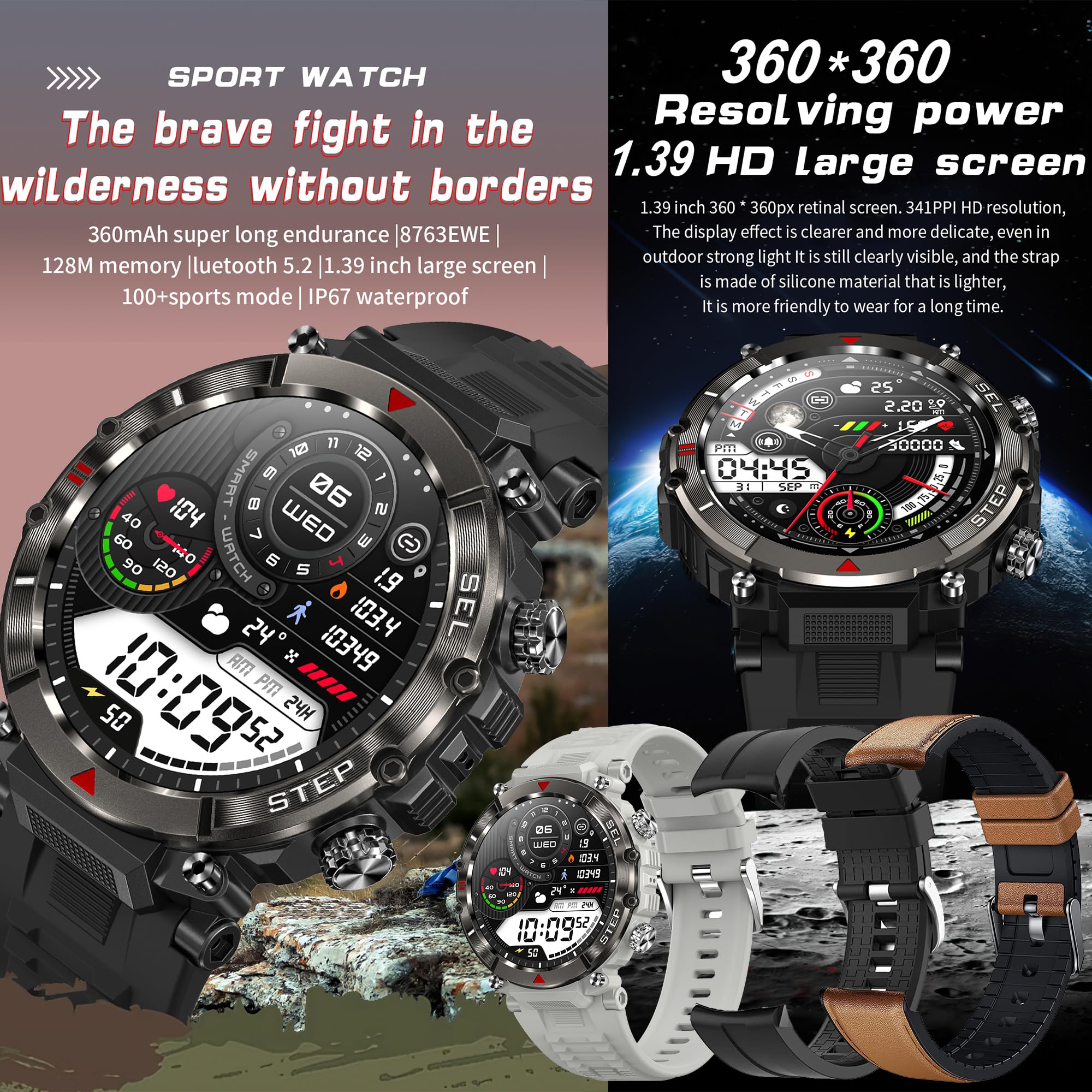ZPIMY 1.39 Inch AMOLED Men's Smart Watch with Bluetooth Calling, Smartwatch with 123 Sports Modes, 5ATM Waterproof - Image 2