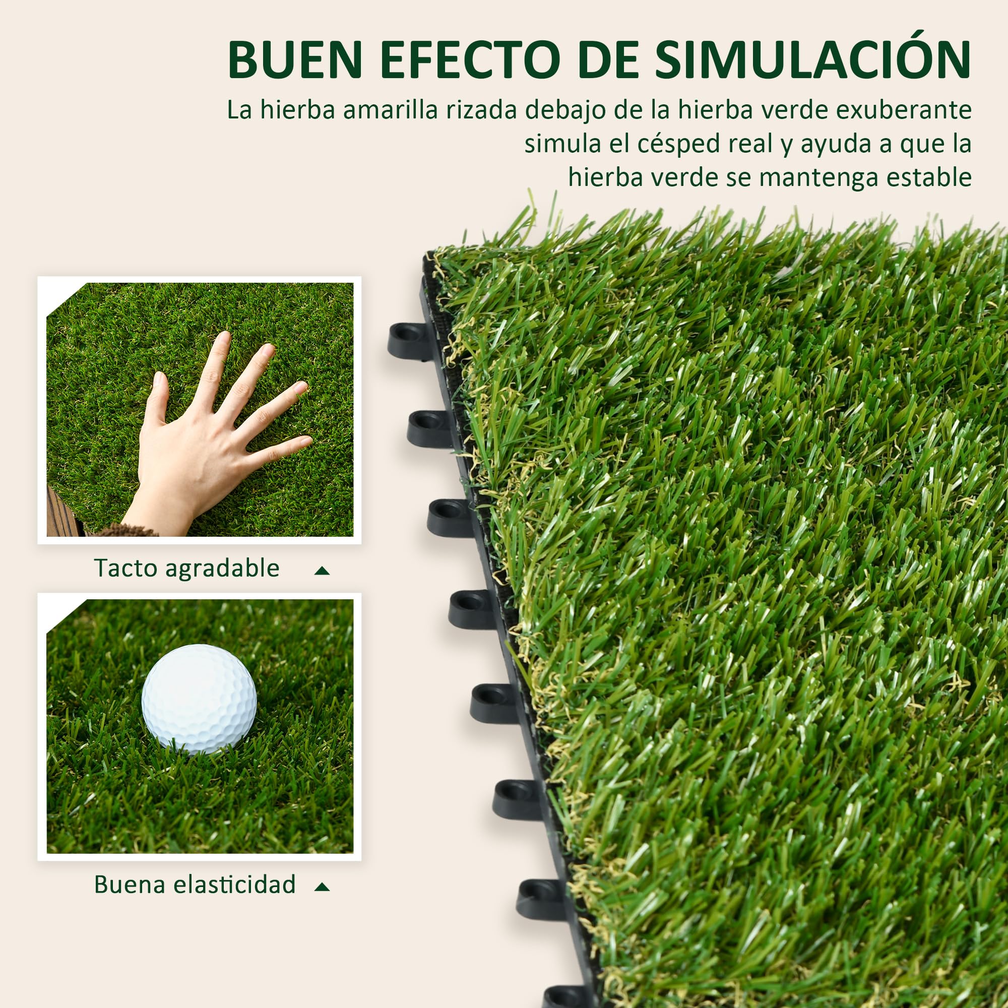 Outsunny Césped Artificial de 10 Piezas Alfombra Césped Artificial 30x30 cm con Altura de Hierba 20 mm Anti-UV para Jardín Patio Balcón Verde Oscuro