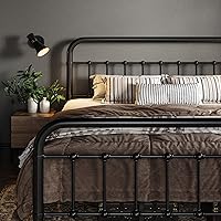 Allewie Queen Metal Platform Bed Frame with Victorian Wrought Iron Headboard & Footboard, No Box Spring Needed, 800lb Capacity, Black