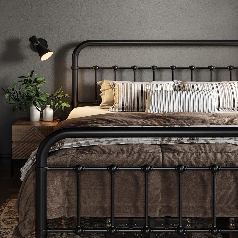 Allewie King Metal Bed Frame with Victorian Iron-Art Headboard, Black image 4