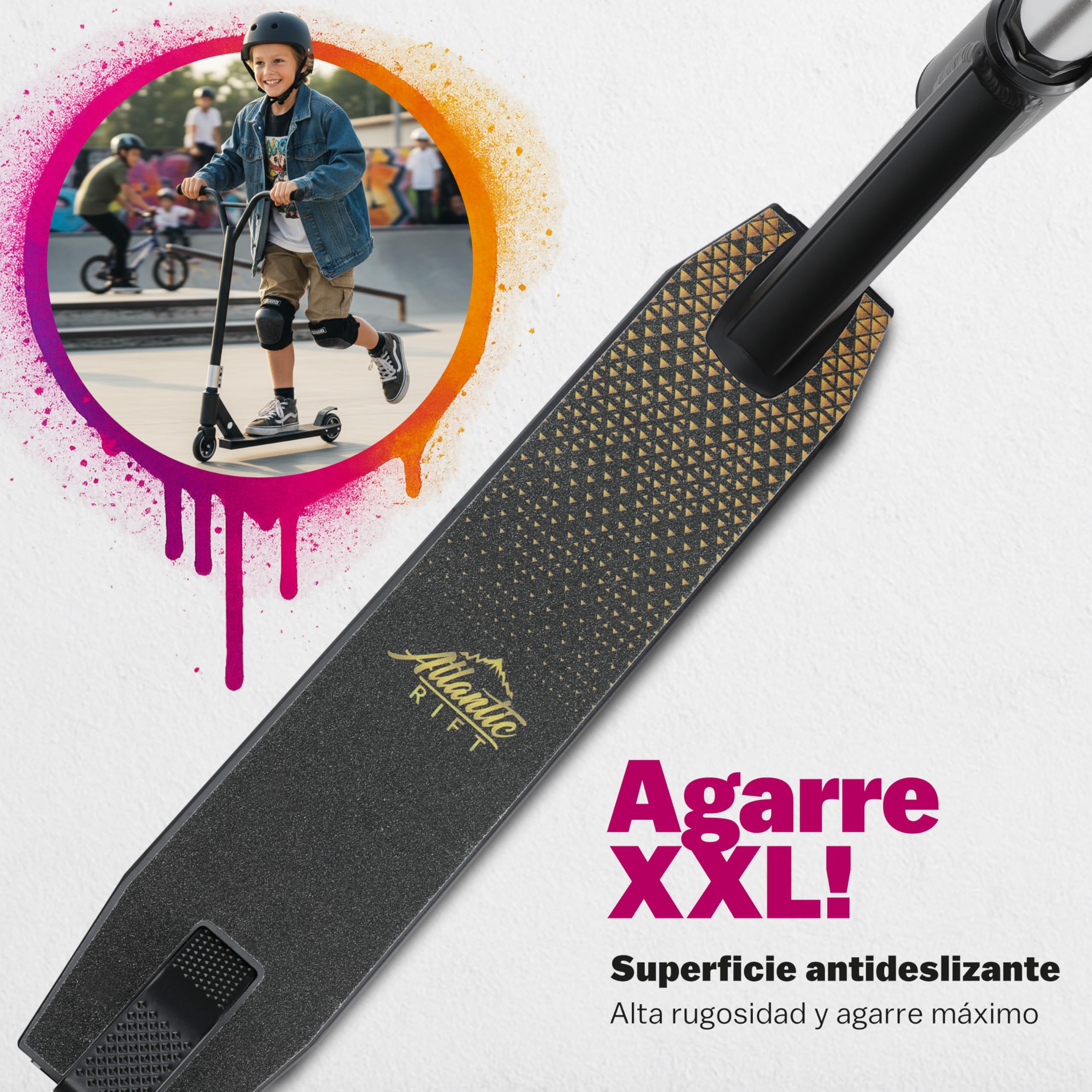 Patinete de Acrobacias Ruedas PU 100mm Manillar Y 360° Capacidad 100KG Rodamientos ABEC 9 Scooter Adultos y Niños