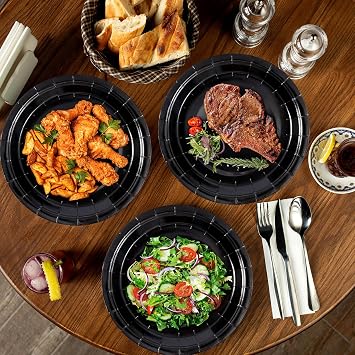 Black Disposable Paper Plates, 9 Inch Dinner Party Plates, 50 Count Bulk