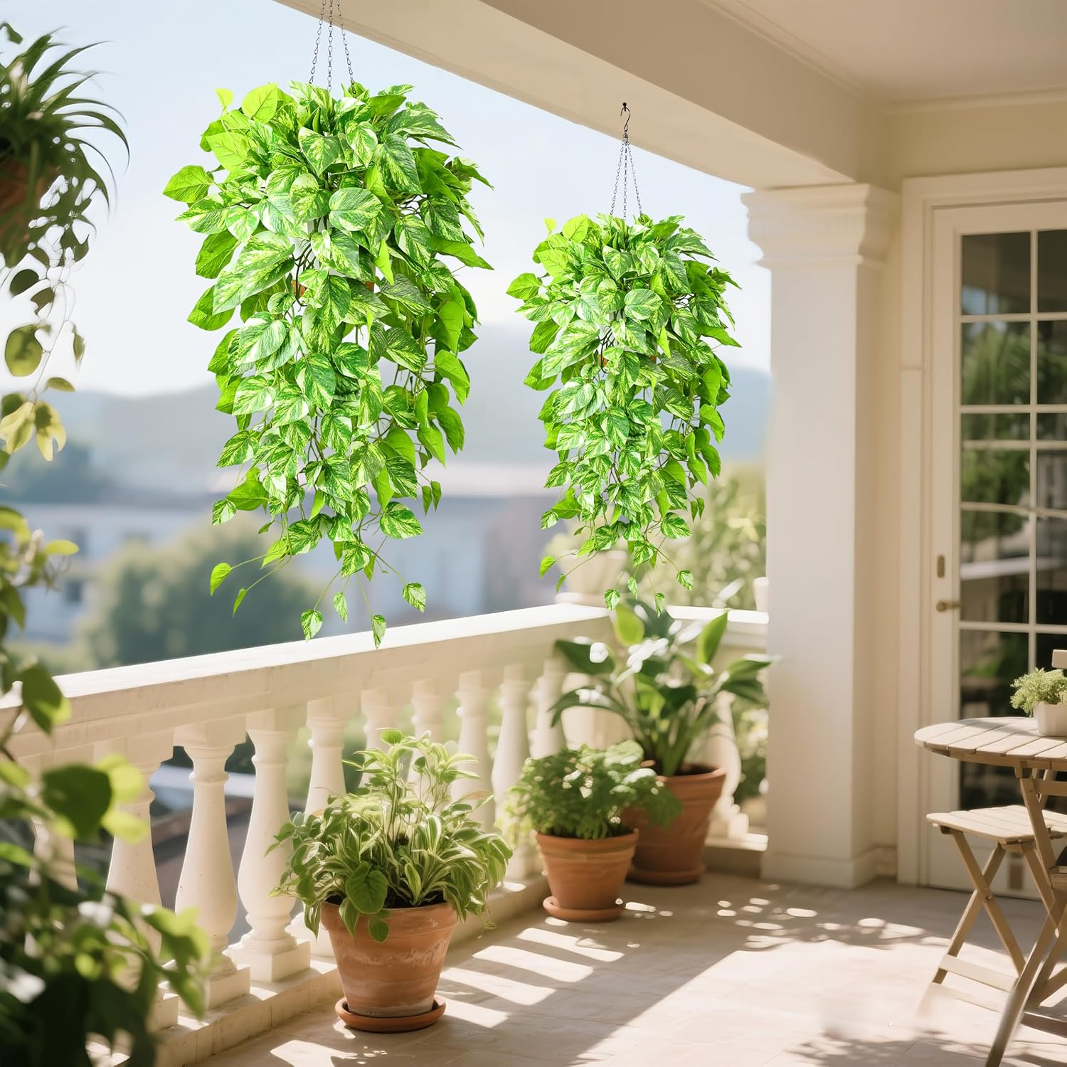 QIANYUN Fake Pothos Ivy Plant for Home Decor – 40" Fake Hanging Plants with Pot, Artificial Silk Greenery for Indoor Shelf, Bedroom, Living Room, Bathroom, or Office Decoration