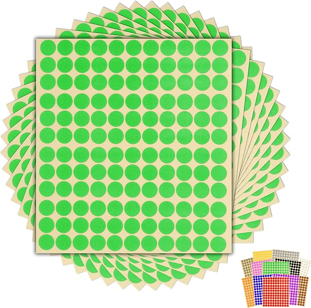 1,980 x Green Sticky Dots - 13mm - Round Colour Coding Dot Stickers - 15 Sheets