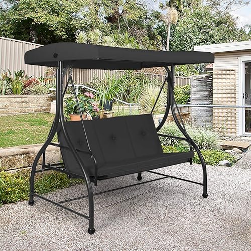 Miniatura 3 de Tangkula Columpio de patio convertidor de 3 asientos, toldo de jardín para porche al aire libre con cómodos asientos acolchados y toldo de