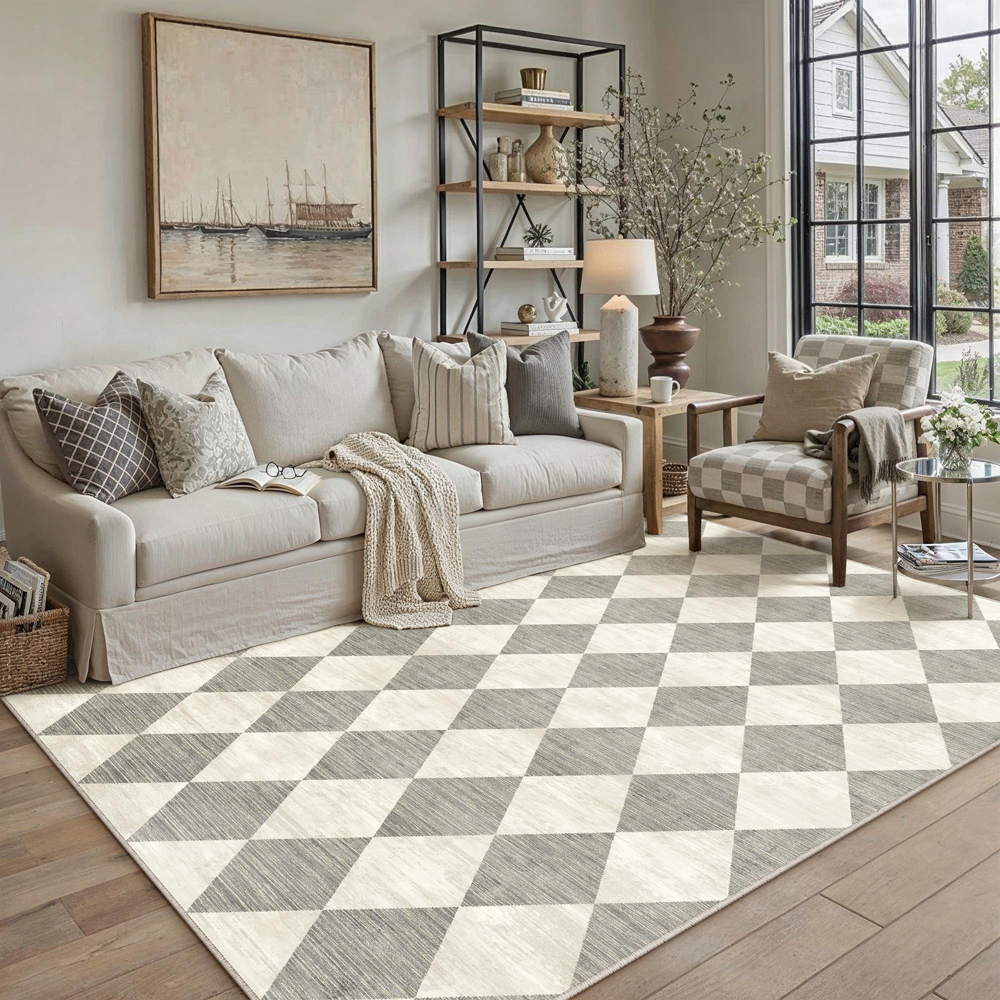 PureCozy Teppich Wohnzimmer Esszimmer BüRo Kurzflor Groß Rug Rautenmuster Geometrisches
