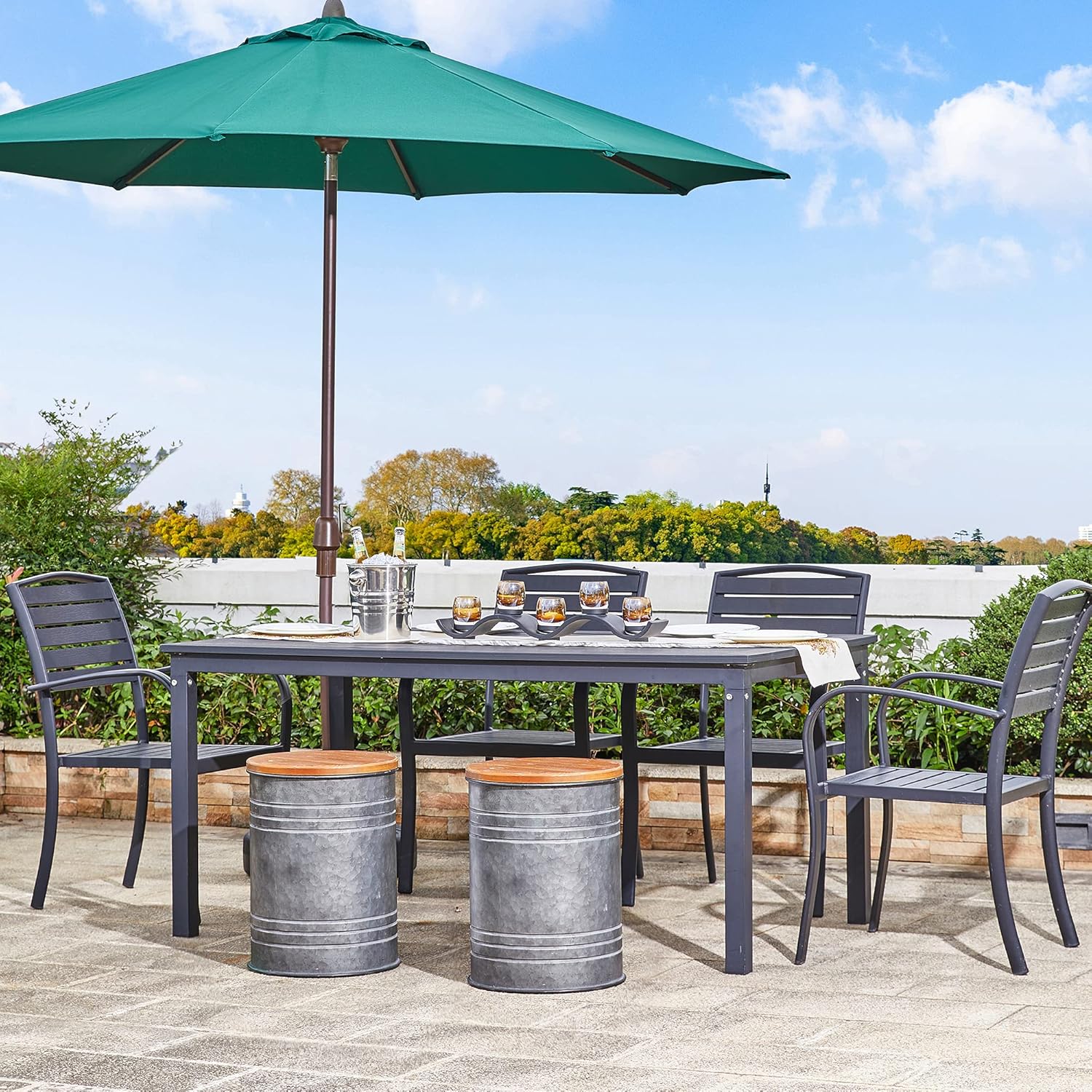 glitzhome Rustic Storage Ottoman Seat Stool, Farmhouse End Table, Galvanized Metal Accent Side Table Toy Box Bin with Round Wood Lid for Living Room Furniture, Nesting Pieces Two, Grey : Home & Kitchen