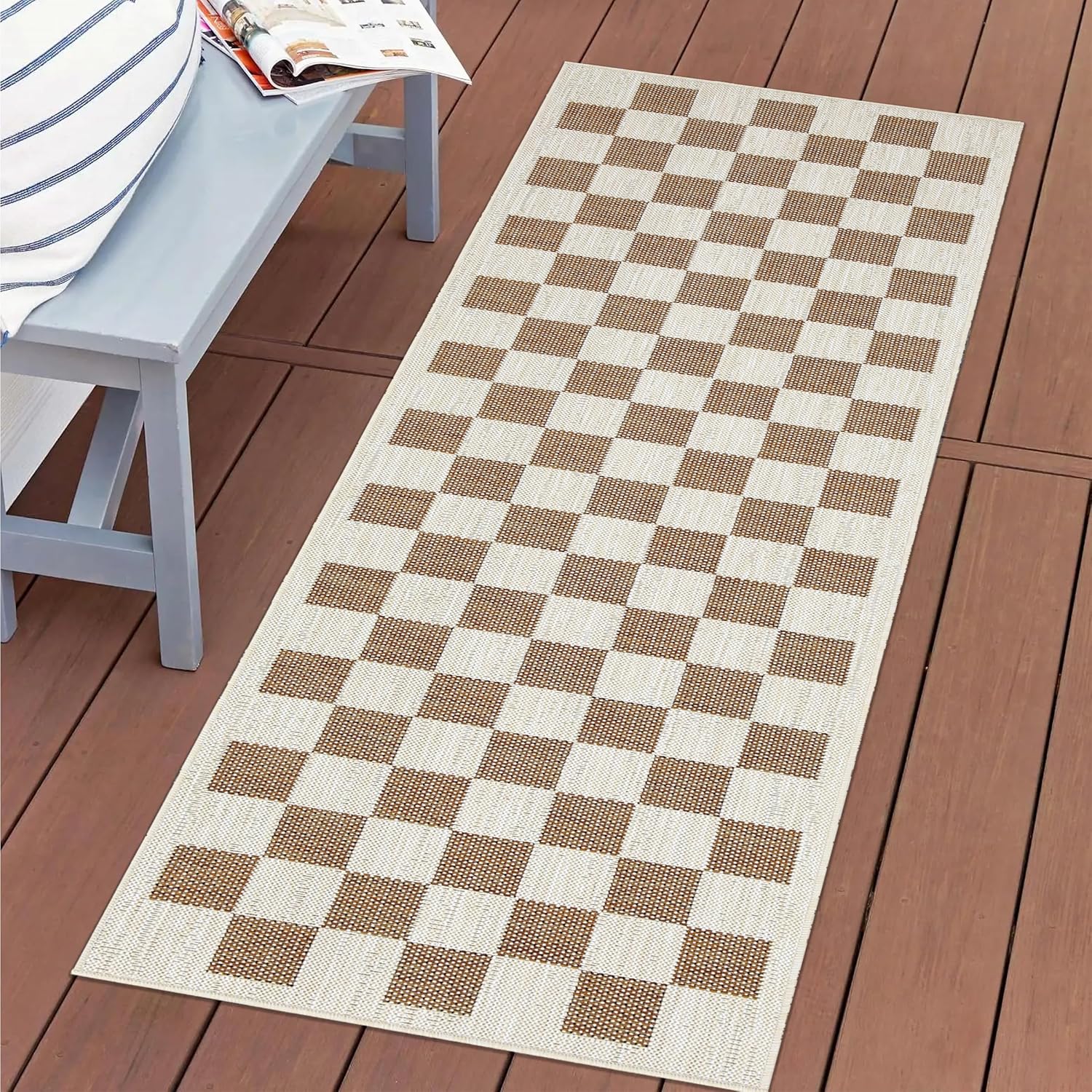 Indoor/Outdoor Area Rug Runner - Brick & Ivory Color - 2'6''x8' - Machine Washable, Easy Cleaning, Weather and UV Resistant, Non-Shedding, Waterproof