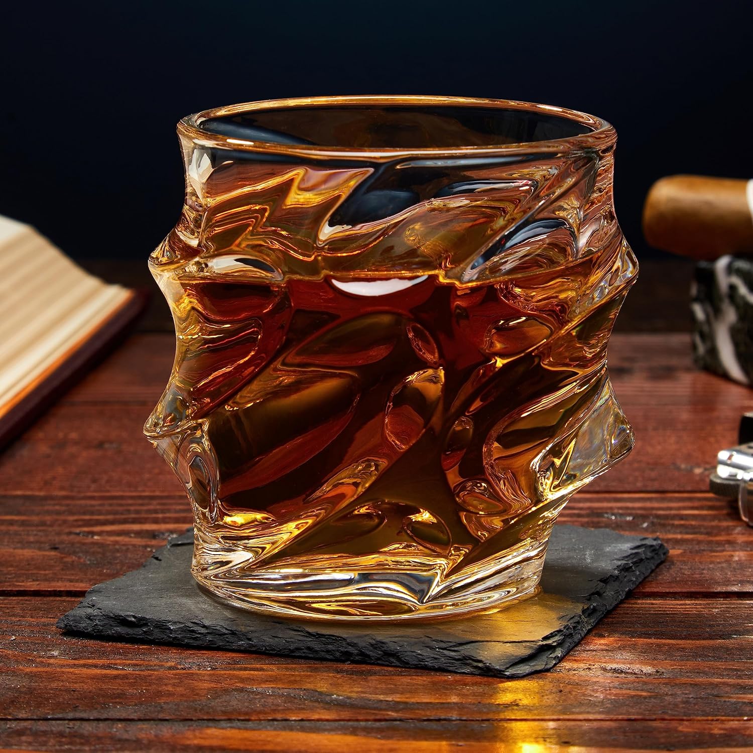 Personalized Liquor Decanter Set with Sculpted Glasses for Whiskey, Bourbon, and Scotch by HomeWetBar - Custom Decanter Set