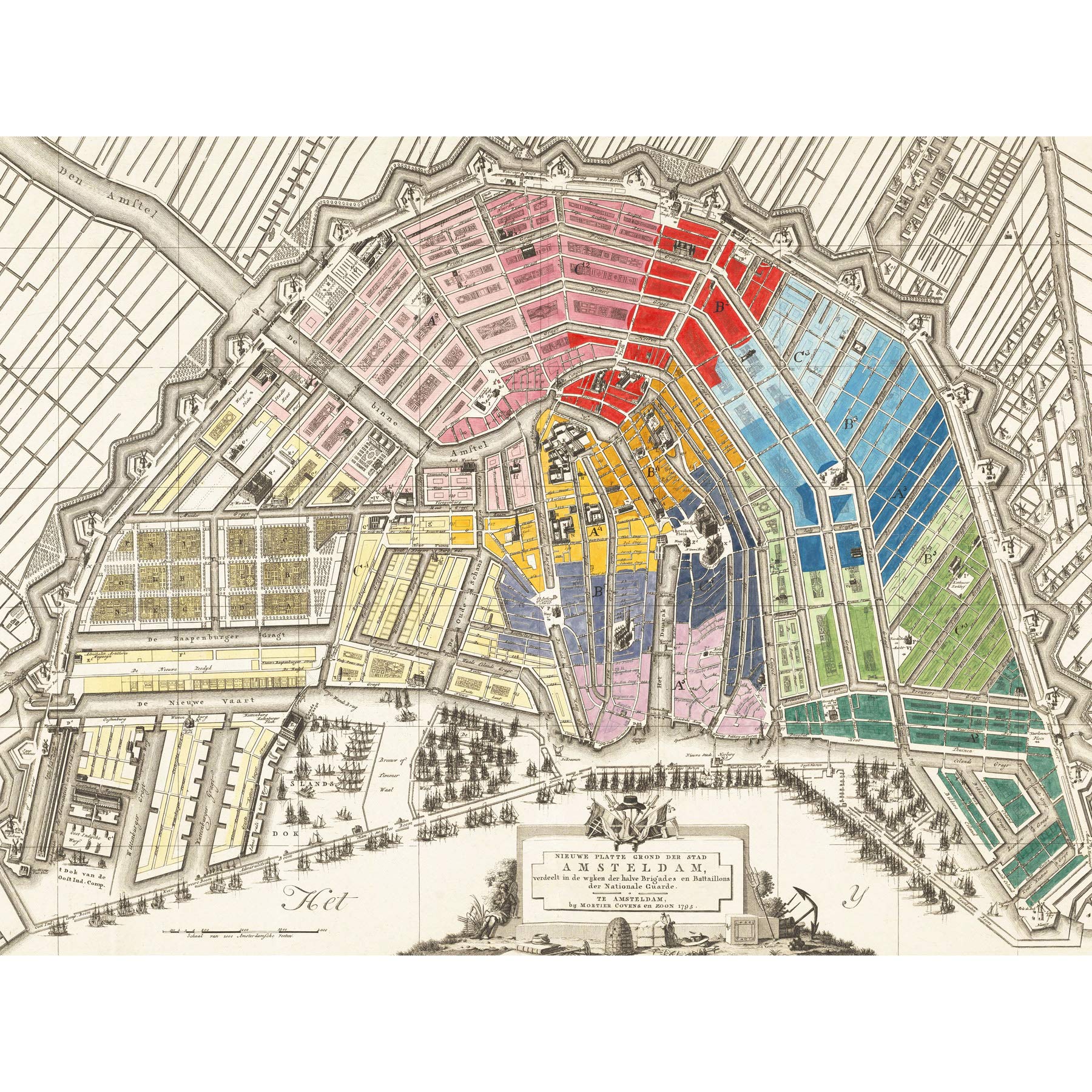 Wee Blue Coo Vintage Colourful Amsterdam Map Premium Wall Art Canvas Print 18X24 Inch