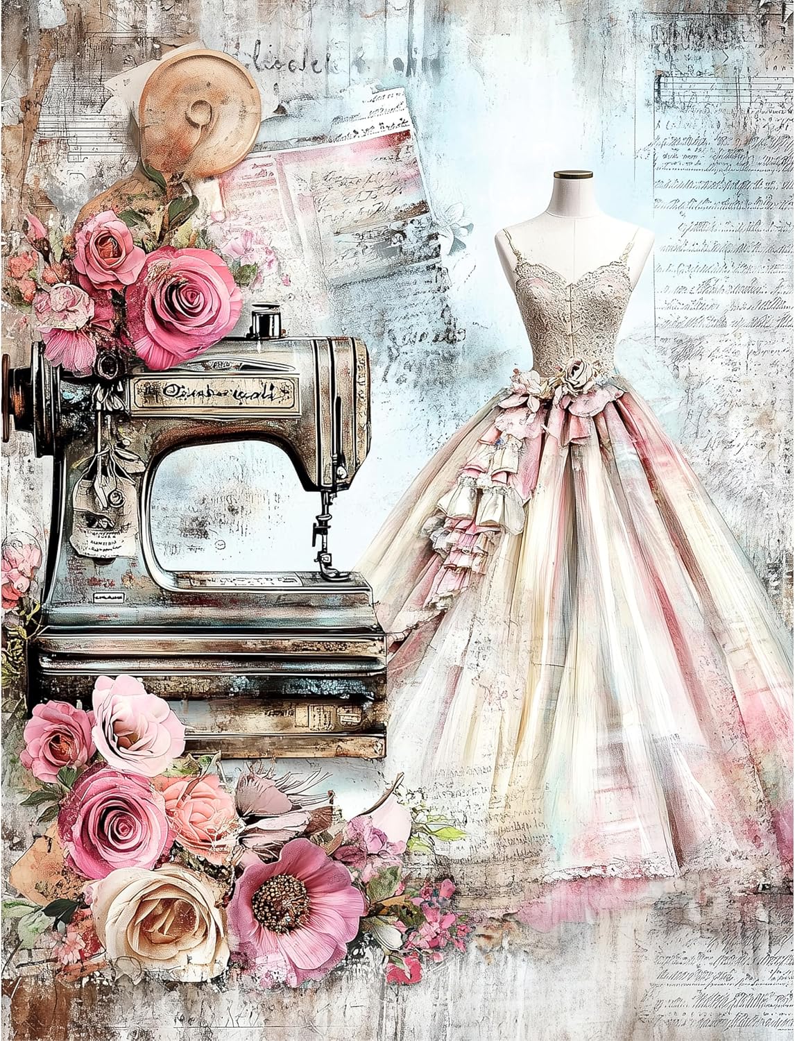 Sewing Machine Rice Papers, 8 x 10.5 inch – Decoupage Paper Design for Furniture, Mixed Media, Cards & Crafts, Decoupage by CRAFT KREATIVELY