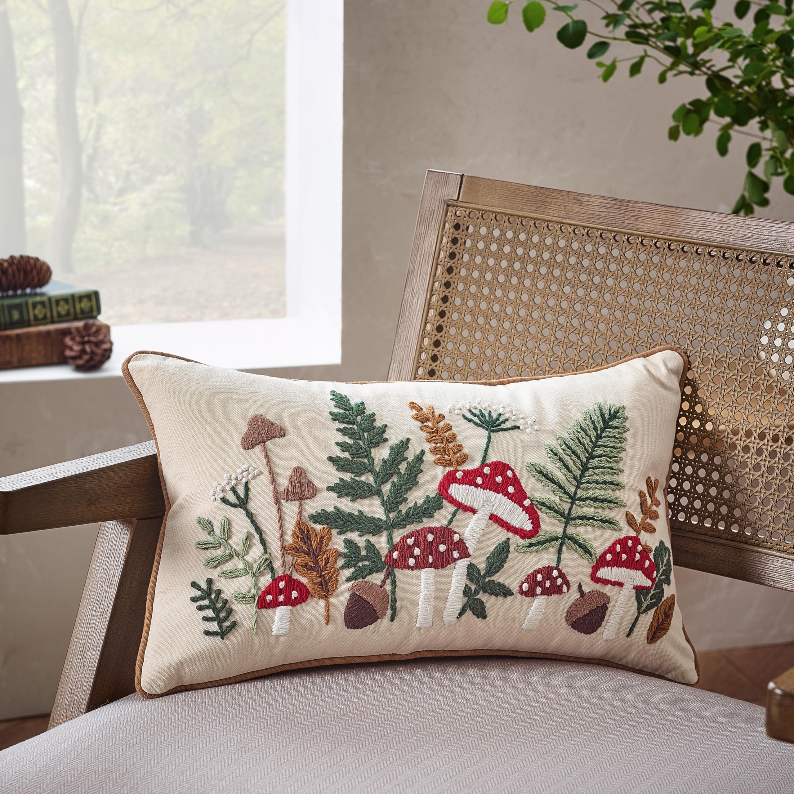 Catherine Lansfield Unisex Natural 'Embroidery Woodland' Cushion In | Size: 30Cm X 50Cm