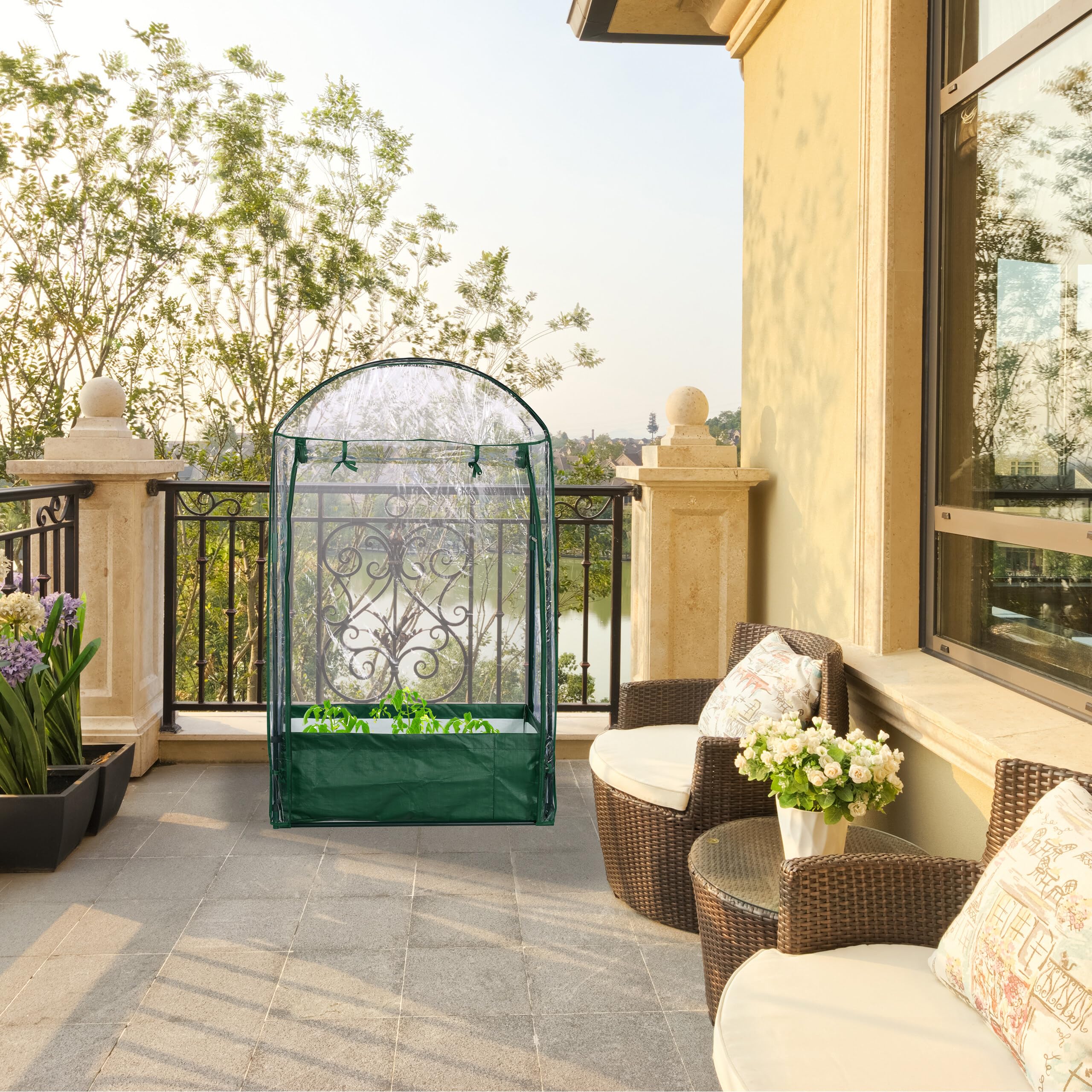 Relaxdays Serra da Balcone e Giardino, Sacco per Piantare, 153x89x49 cm, in PVC, Telaio in Acciaio, Trasparente Verde