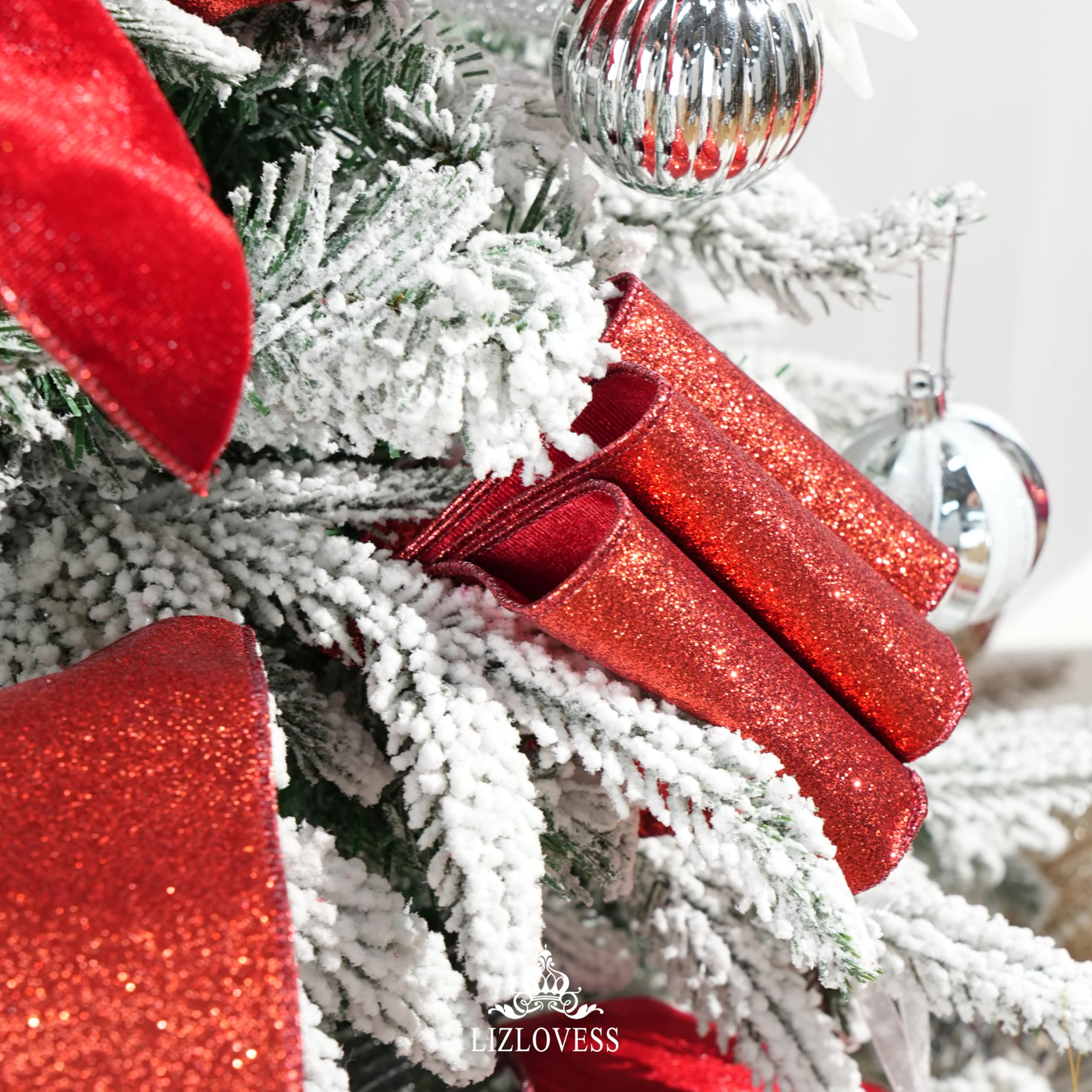 Amazon.com: LIZLOVESS Red Velvet Wired Ribbon with Glitter Back 4 Inch ...