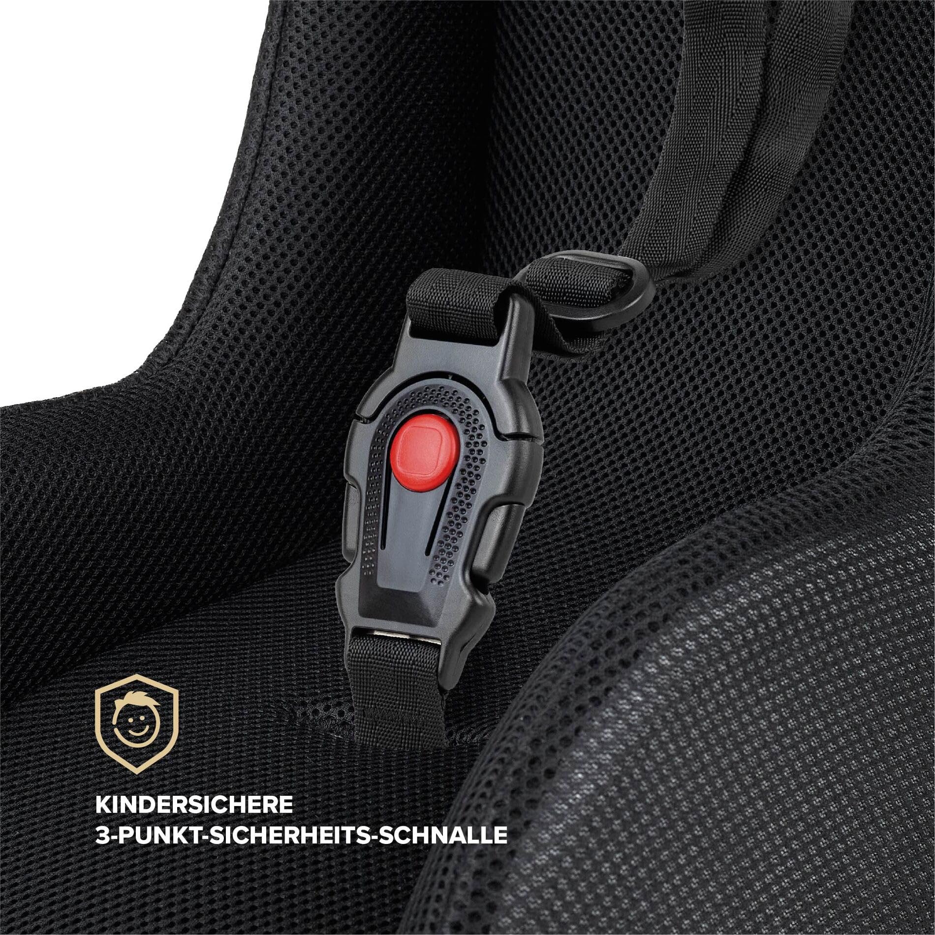 POLISPORT Mini Pelican Allwetter-Babysitzverkleinerer mit 3-Punkt-Gurt für Anhänger, Kinderwagen, Schwarz