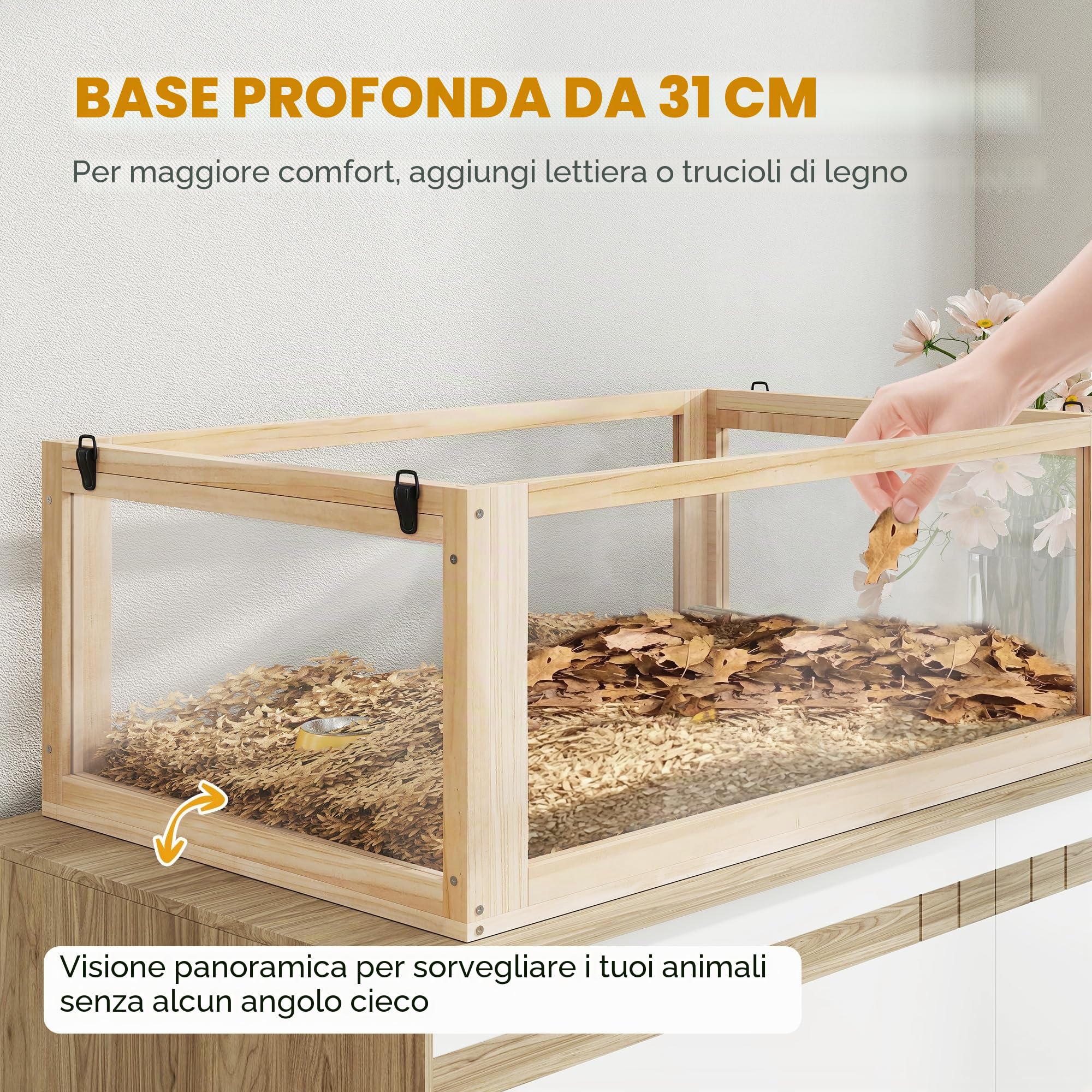 PawHut Gabbia in legno per criceti 3 piani finitura legno naturale