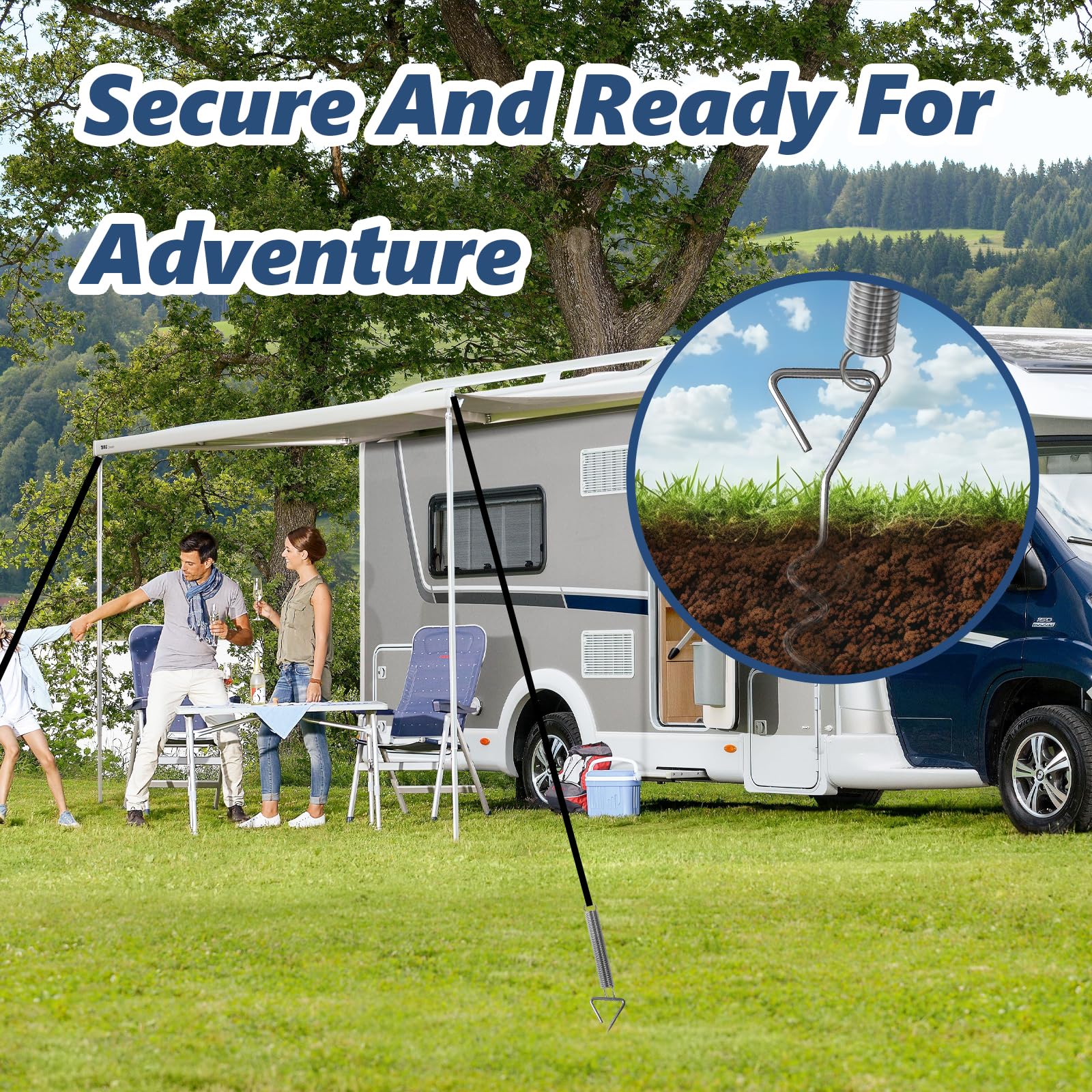 Qxtey Abspanngurte Markise Wohnmobil, 6 Pcs Vorzelt Wohnwagen Hold Down Awning Storm Straps Markisen Befestigung Camping Wohnmobilausstattung 2 Verbindungsmethoden Sturmsicherung Sturmbänder Stabili Auto & Motorrad