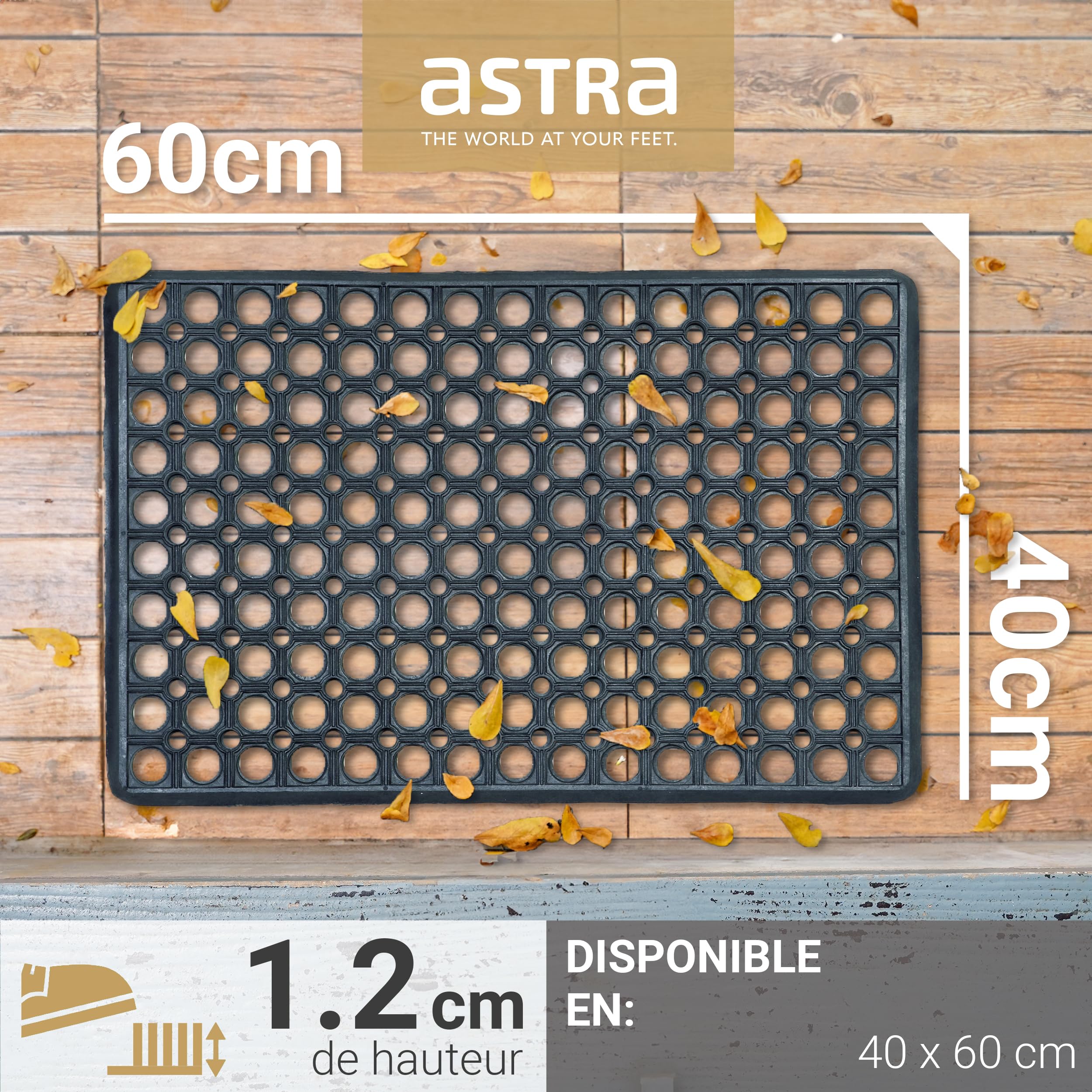 Andiamo Rigoletto Paillasson D'extérieur Facile D'entretien En Caoutchouc Antidérapant Résistant Aux Intempéries 25 X 75 Cm Noir