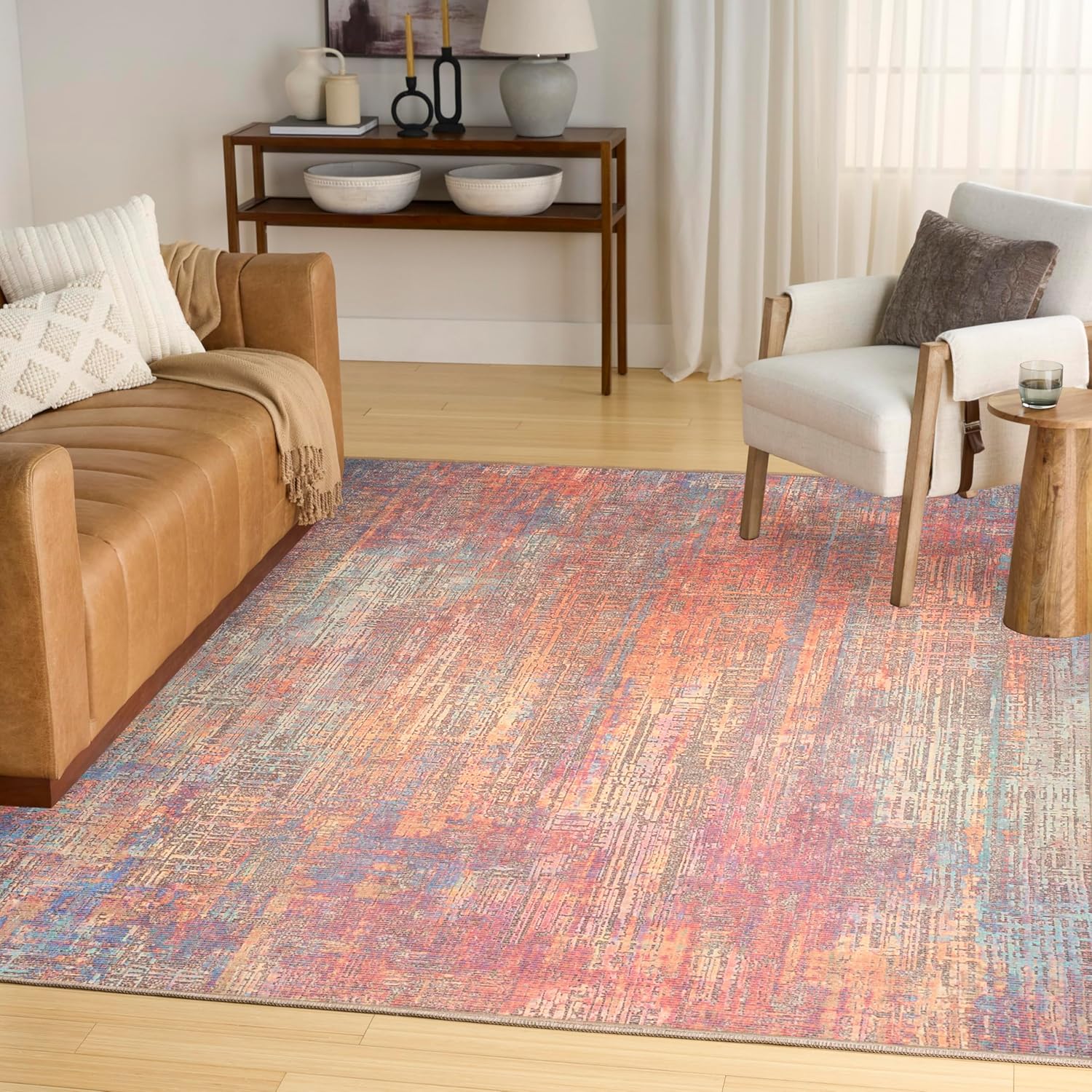 Nourison Home Botanical Washables Multicolor 5' x 7' Area Rug - Easy Clean, Non Shedding, Bed Room, Living Room, Dining Room, Kitchen (5' x 7')