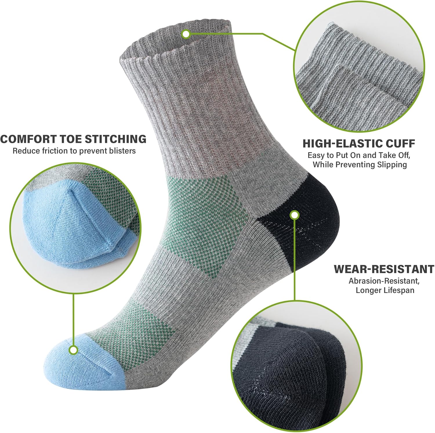 Mottee&Zconia Men‘s Cushioned Crew Socks - Breathable Athletic with Arch Support for Running, Gym, Work, Hiking, 6-Pack - Image 4